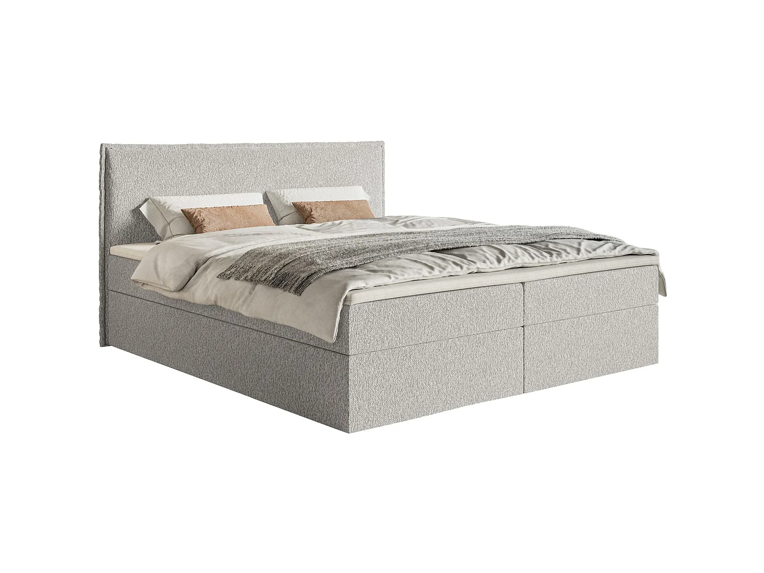 Lit boxspring 140x200 avec surmatelas – en tissu chenille – gris clair – SOFTIE