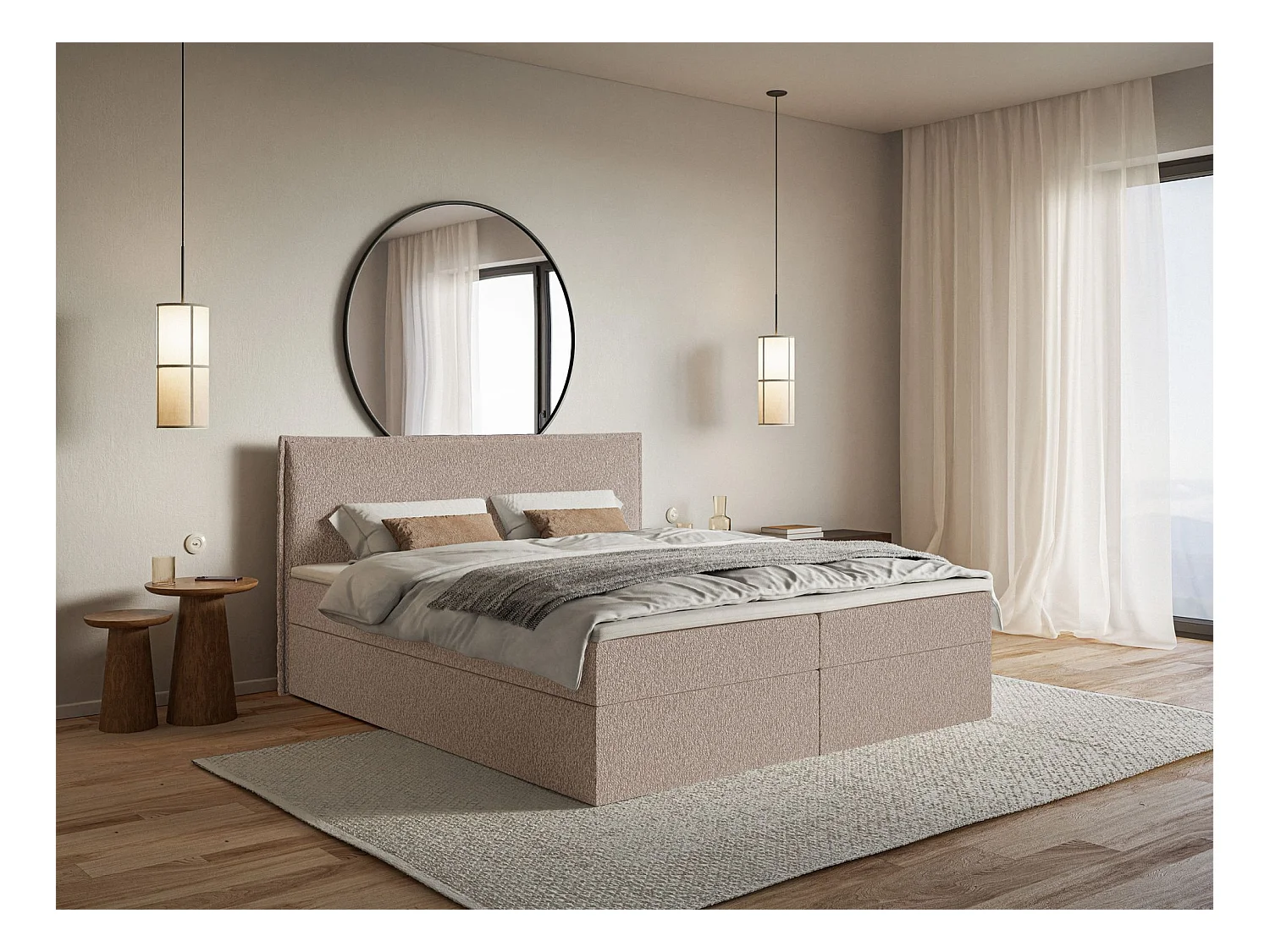 Boxspringbed 160x200 cm met topper en opbergruimte – chenille – donkerbeige – SOFTIE