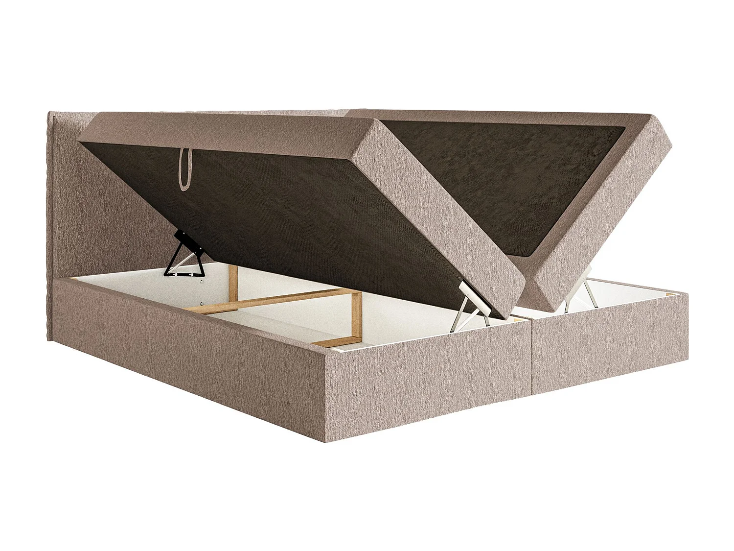 Lit boxspring 160x200 avec surmatelas – en tissu chenille – beige foncé – SOFTIE