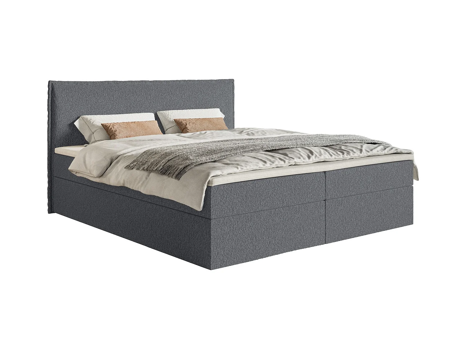 Boxspringbed 160x200 cm met topper en opbergruimte – chenille – grafietgrijs – SOFTIE