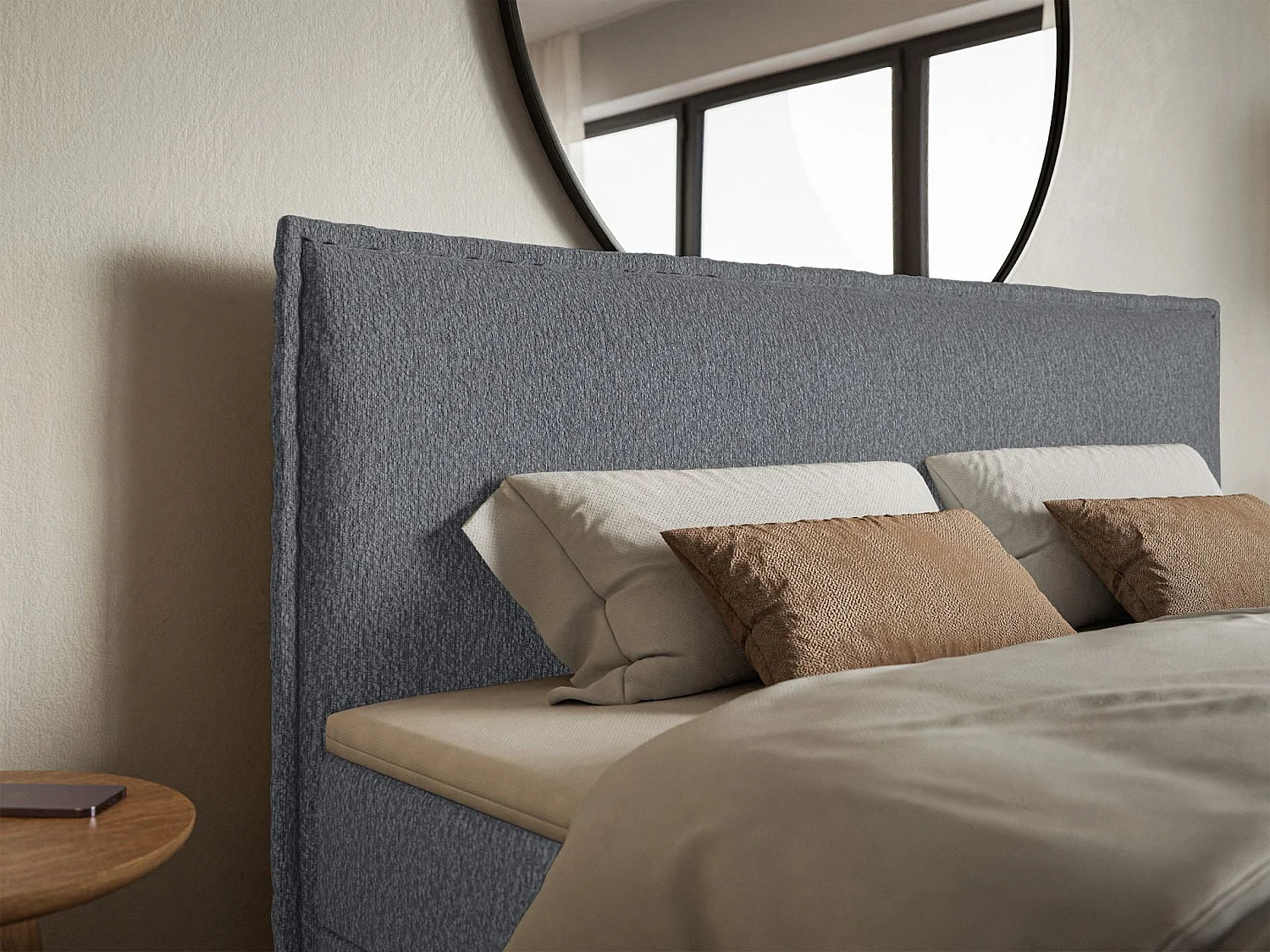 Lit boxspring 160x200 avec surmatelas – en tissu chenille – gris graphite – SOFTIE