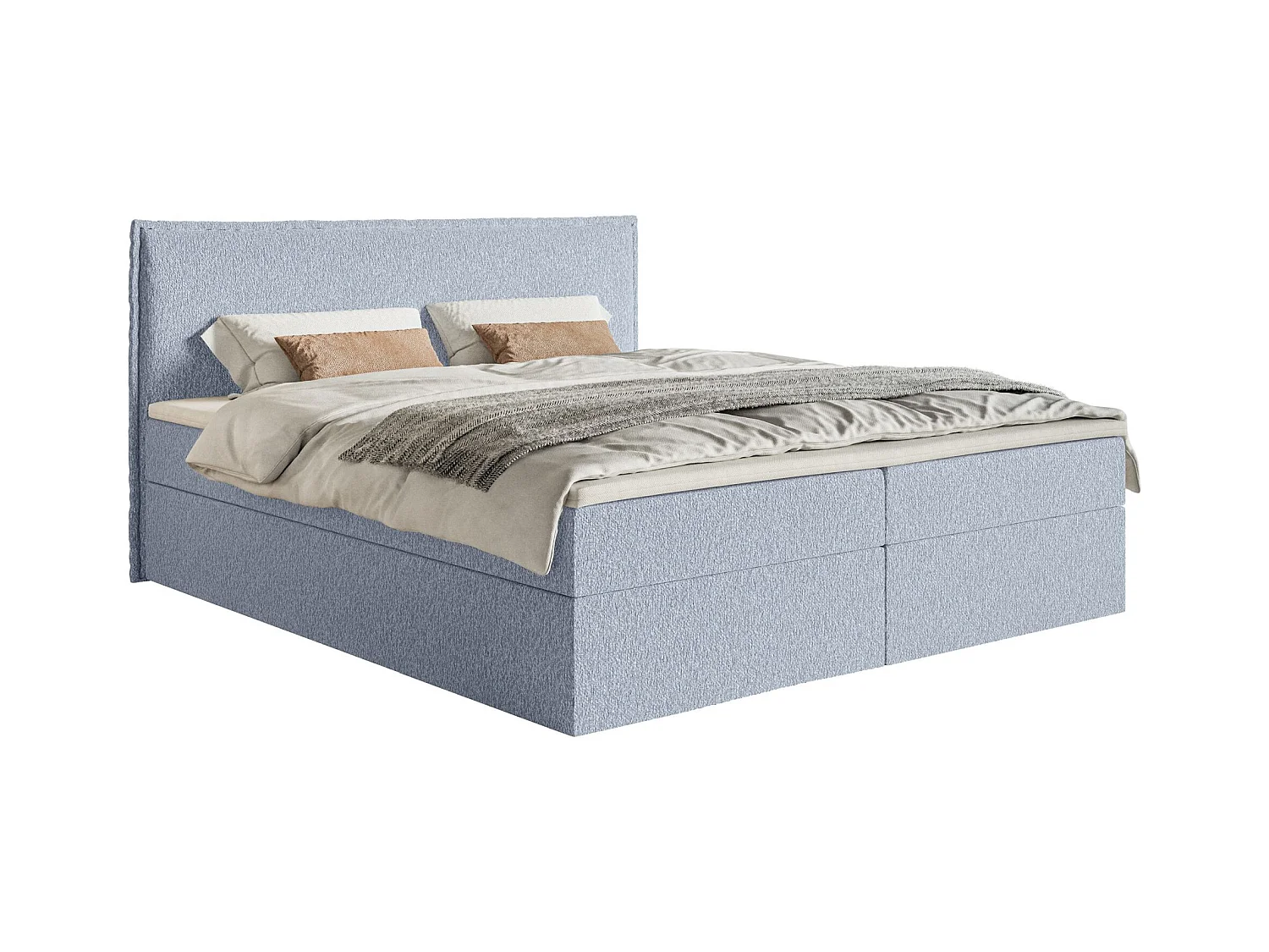 Boxspringbett 180x200 – mit Topper und Stauraum – Chenille – Himmelblau – SOFTIE