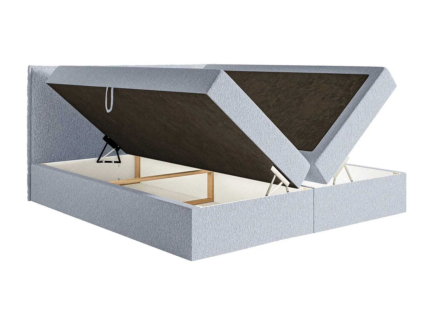 Lit boxspring 180x200 avec surmatelas – en tissu chenille – bleu ciel – SOFTIE