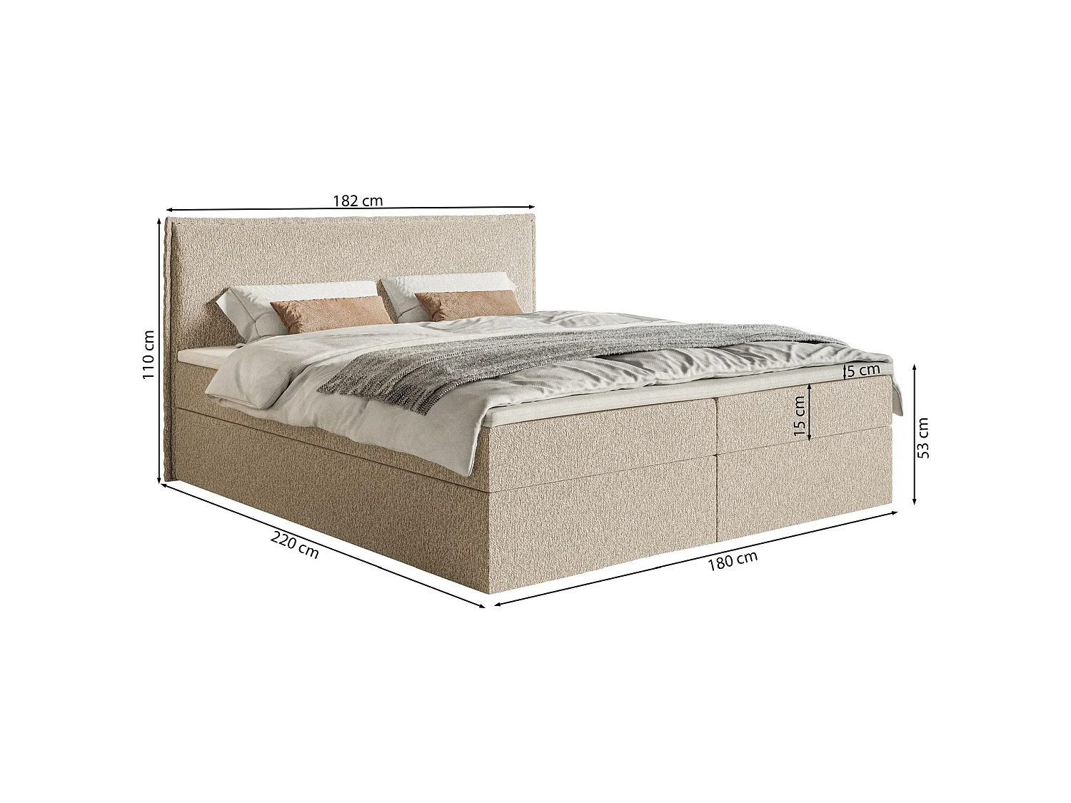 Lit boxspring 180x200 avec surmatelas – en tissu chenille – bleu ciel – SOFTIE