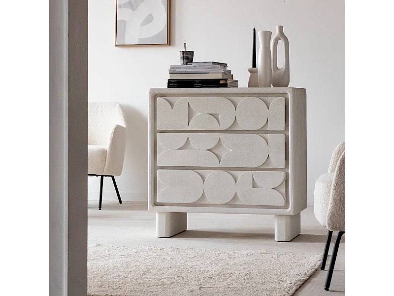 Commode en bois effet béton blanc Danaé