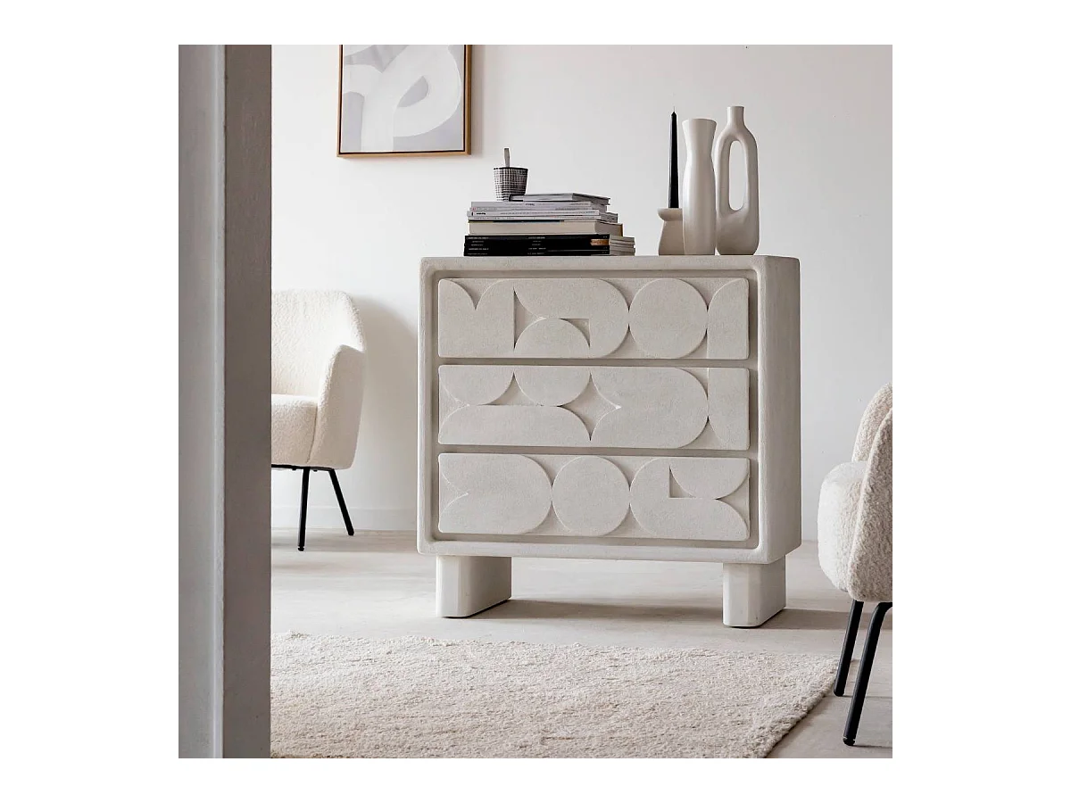 Commode en bois effet béton blanc Danaé