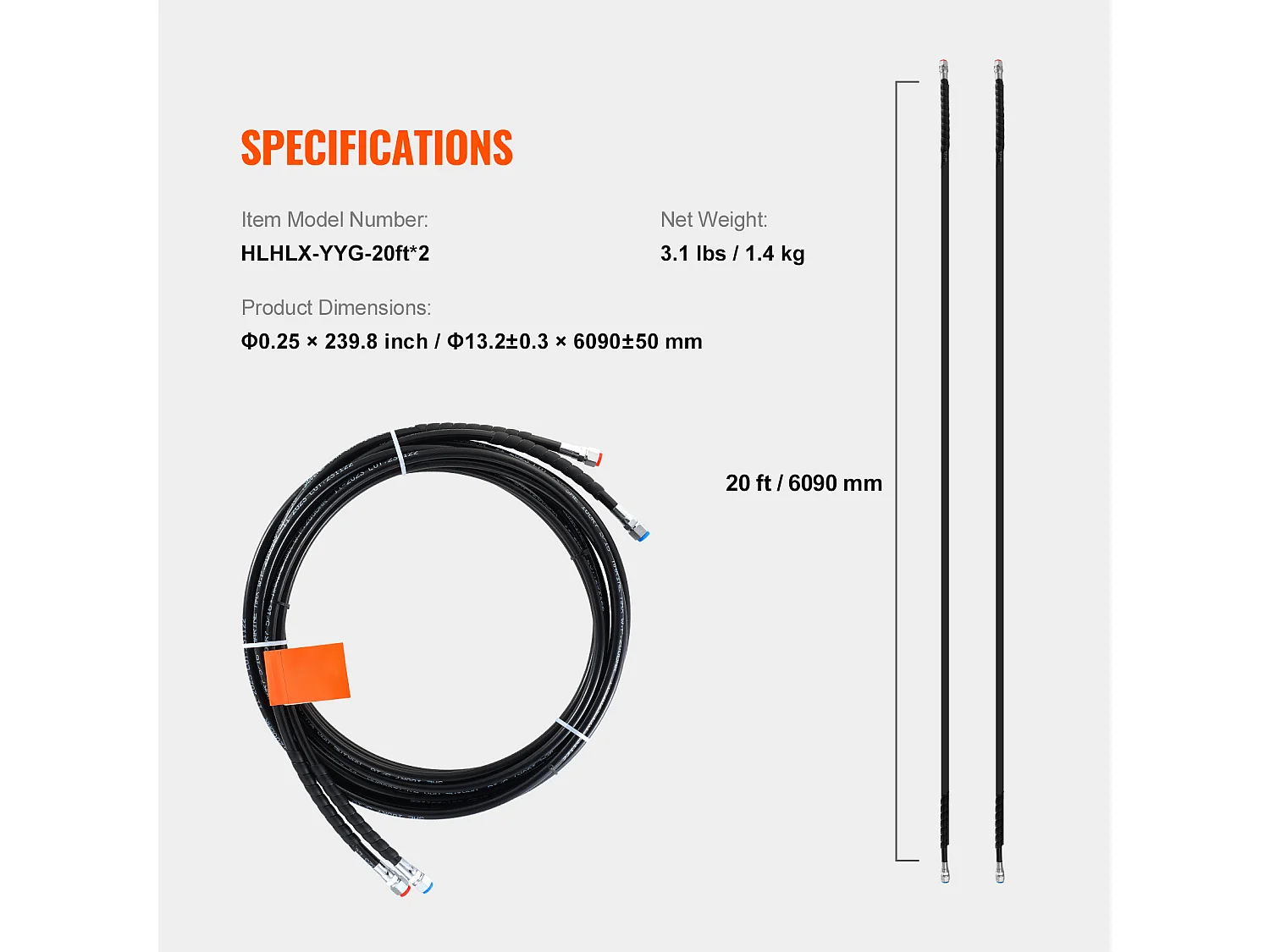 Kit de Tuyau de Direction Hydraulique SucceBuy de 610cm pour Bateau à Direction Hors-bord, TPEE, Compatibles avec le Système de Direction Hors-bord Marin