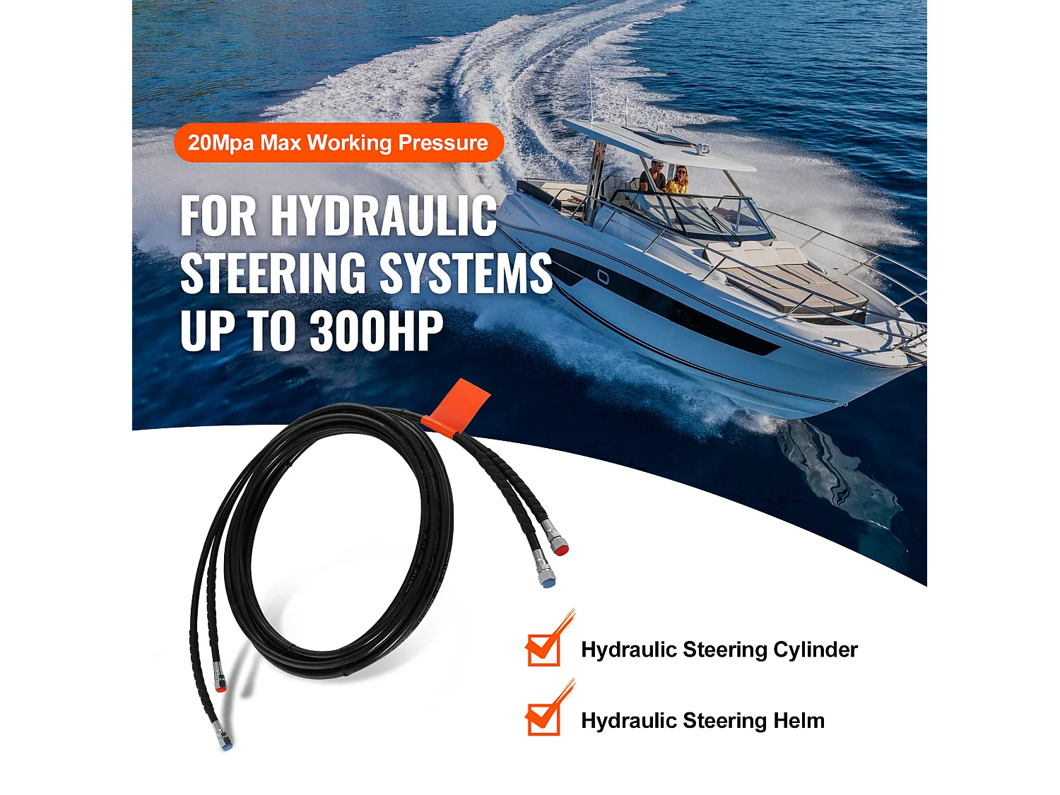 Kit de Tuyau de Direction Hydraulique SucceBuy de 610cm pour Bateau à Direction Hors-bord, TPEE, Compatibles avec le Système de Direction Hors-bord Marin