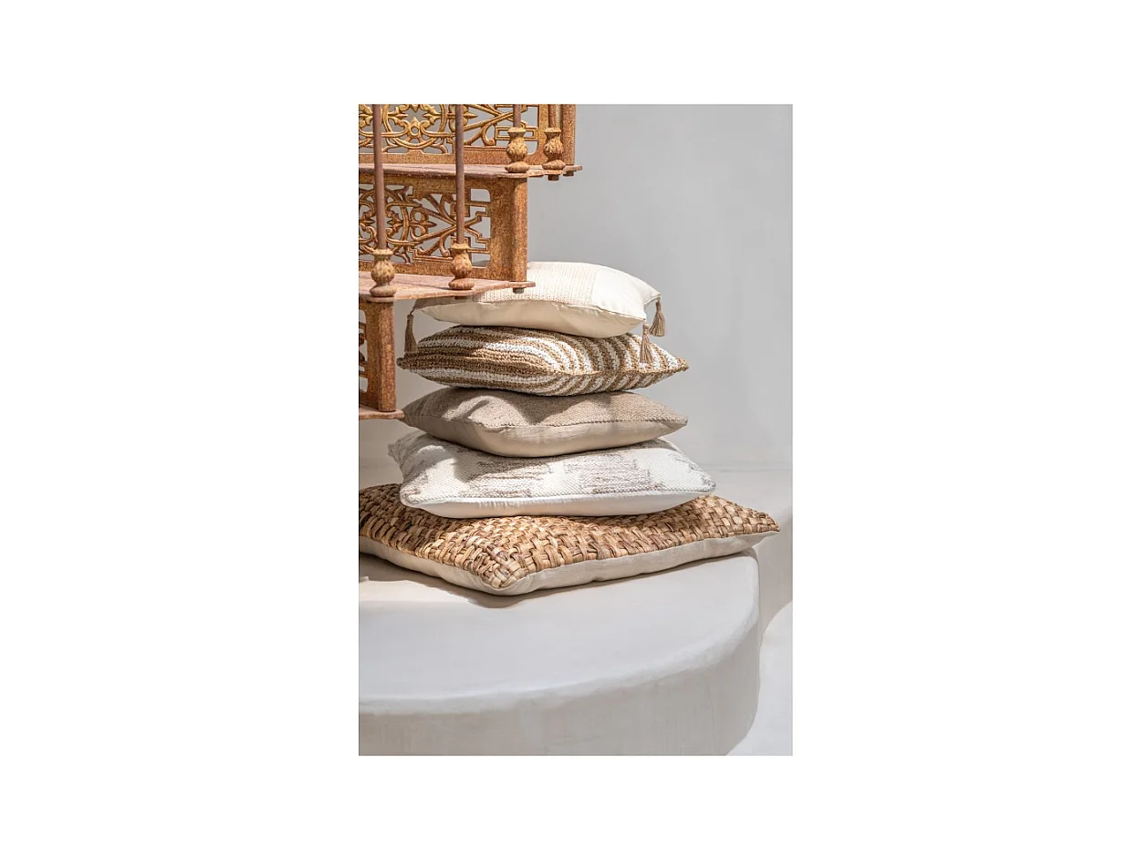 Cojín a rayas de tela blanca 45x45x15 cm