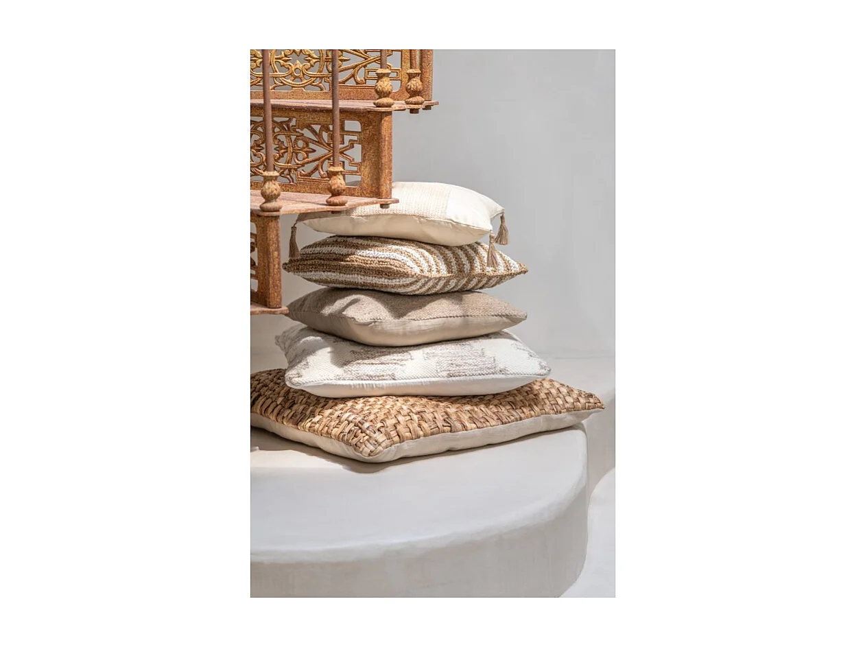 Cojín a rayas de tela blanca 45x45x15 cm