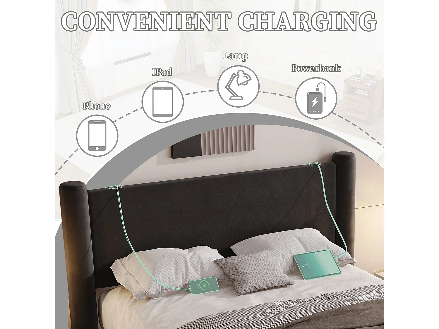 Design fluwelen bed 160x200 - met geïntegreerde opberglades, USB-aansluitingen en luxe hoofdeinde