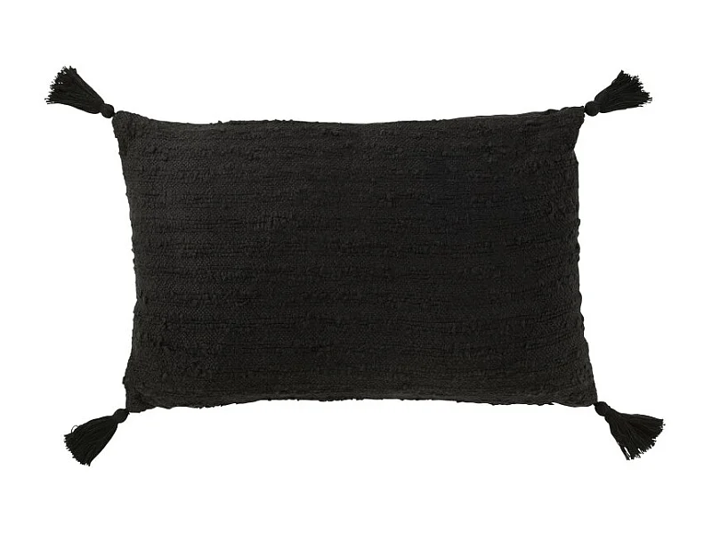 Cojín rectangular con solapas de algodón negro 60x40x12 cm