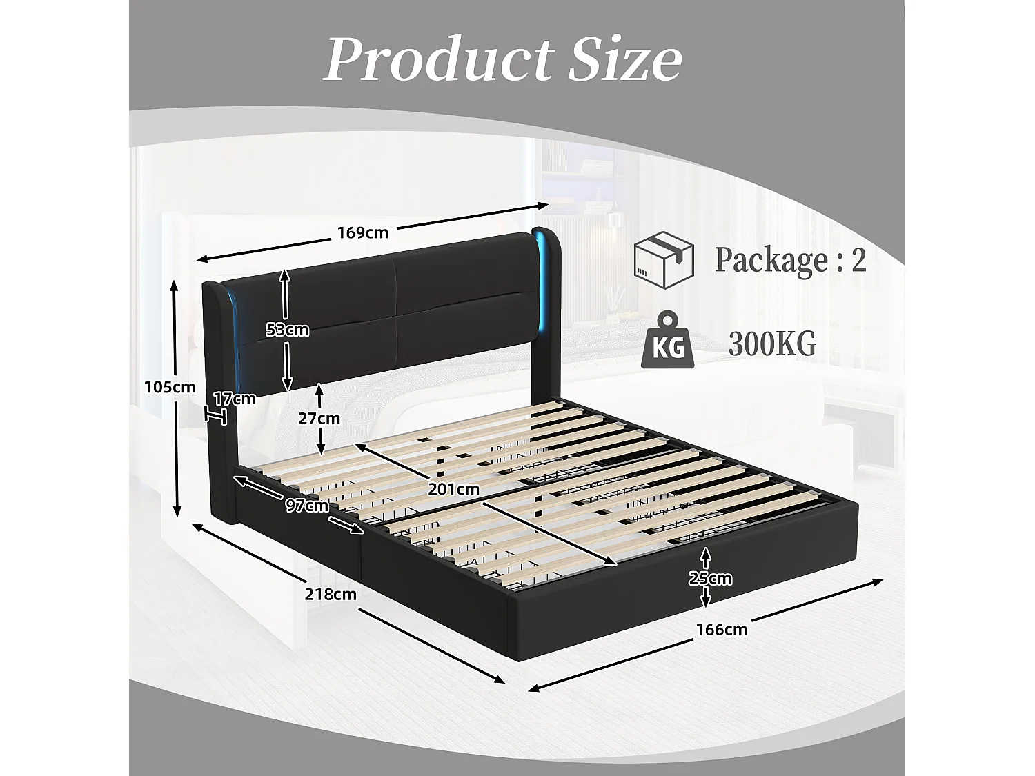 Lit Coffre 160×200 cm - Lit Rembourré en Velours Noir – Tête de Lit LED – 4 Tiroirs – Ports USB/USB‑C – Style Contemporain
