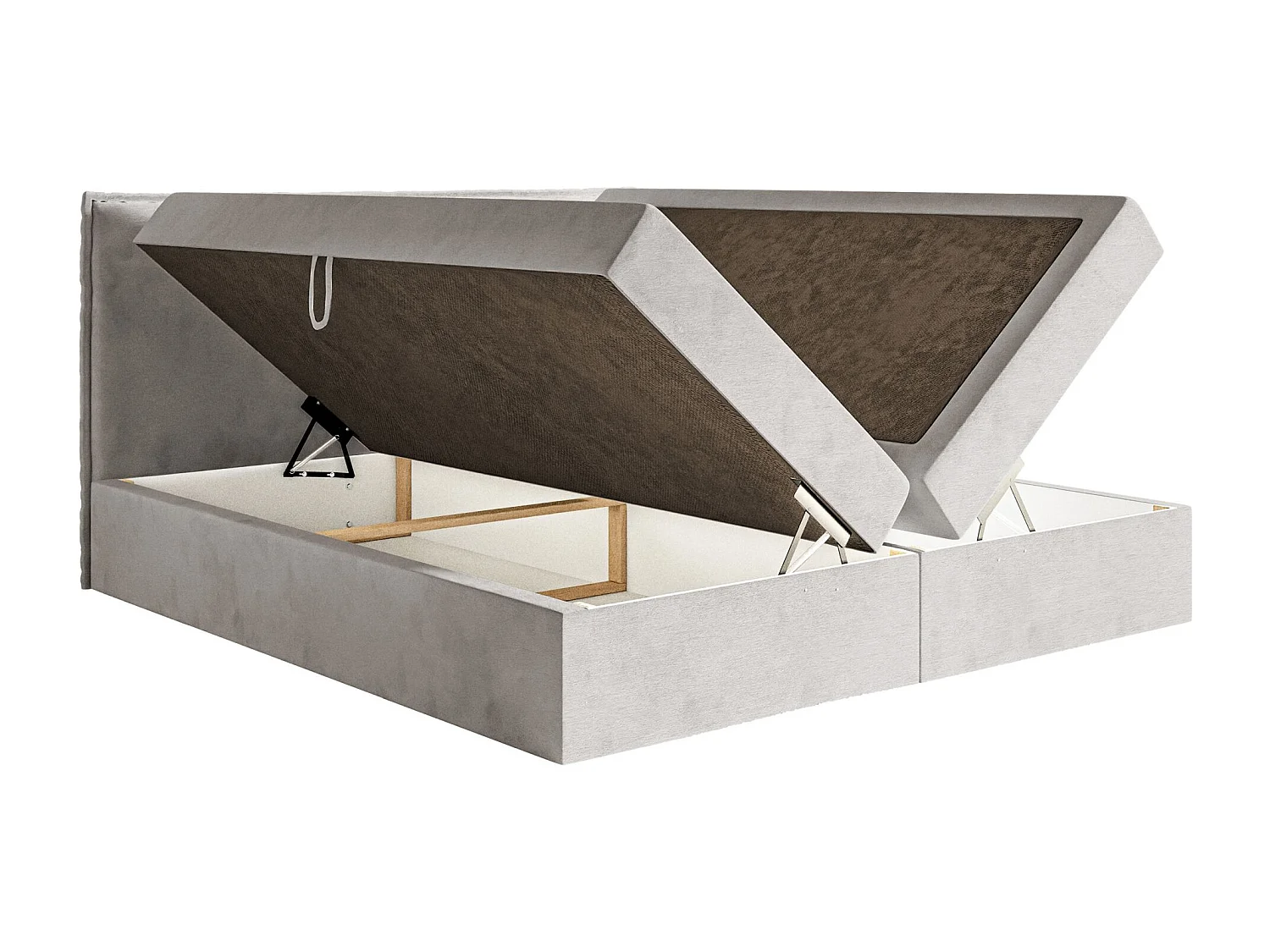 Lit boxspring 180x200 avec surmatelas – en velours déperlant – gris clair – SOFTIE