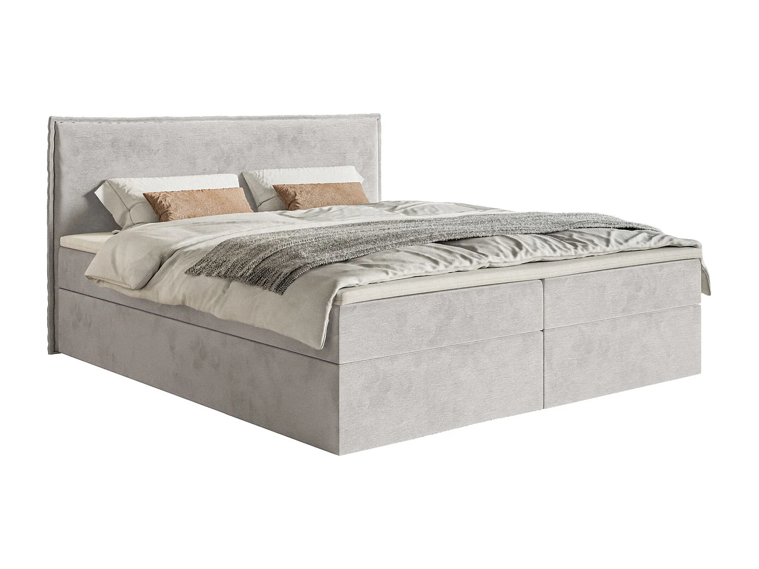 Lit boxspring 180x200 avec surmatelas – en velours déperlant – gris clair – SOFTIE