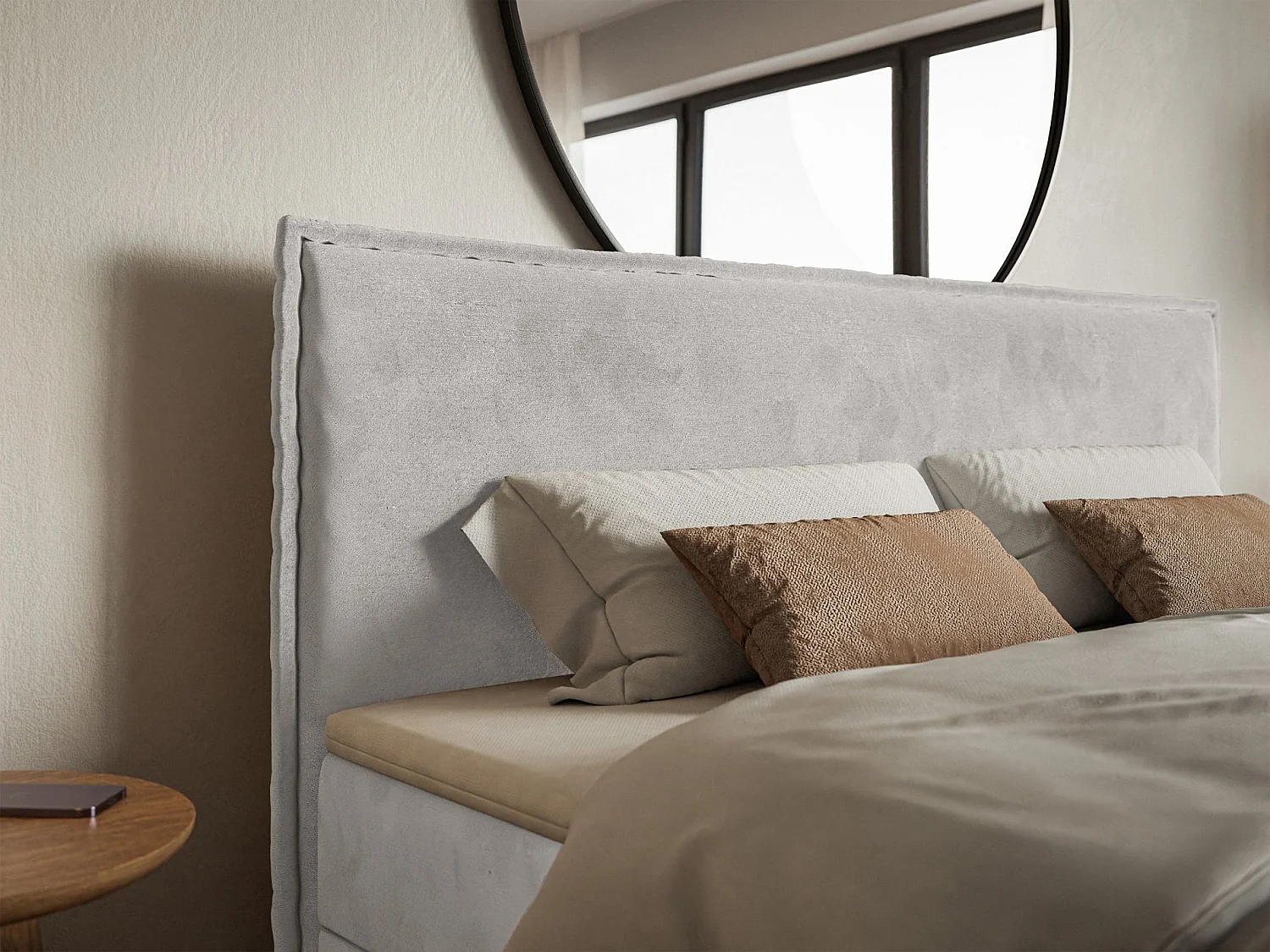 Lit boxspring 180x200 avec surmatelas – en velours déperlant – gris clair – SOFTIE