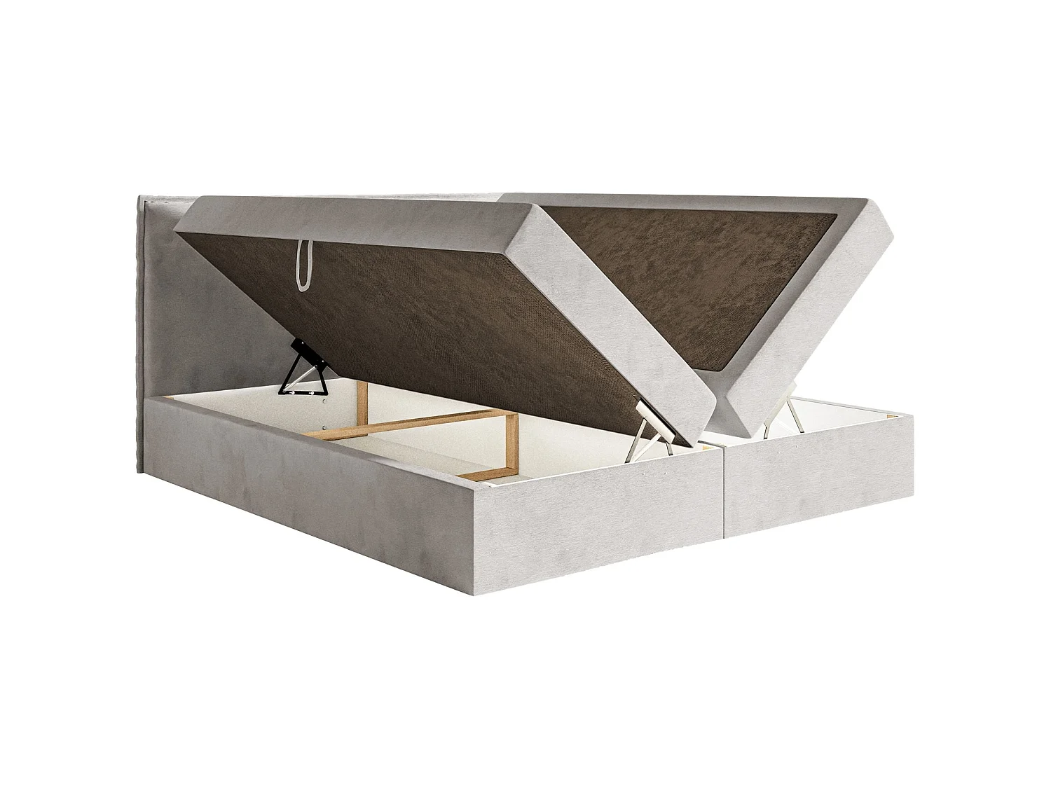 Lit boxspring 180x200 avec surmatelas – en velours déperlant – gris clair – SOFTIE