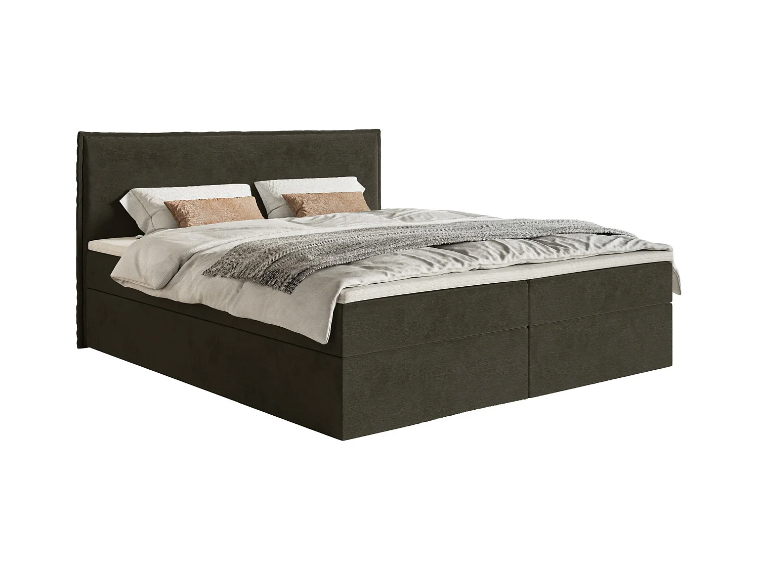 Boxspringbed 160x200 cm met topper en opbergruimte – waterafstotend velours – donkergroen – SOFTIE