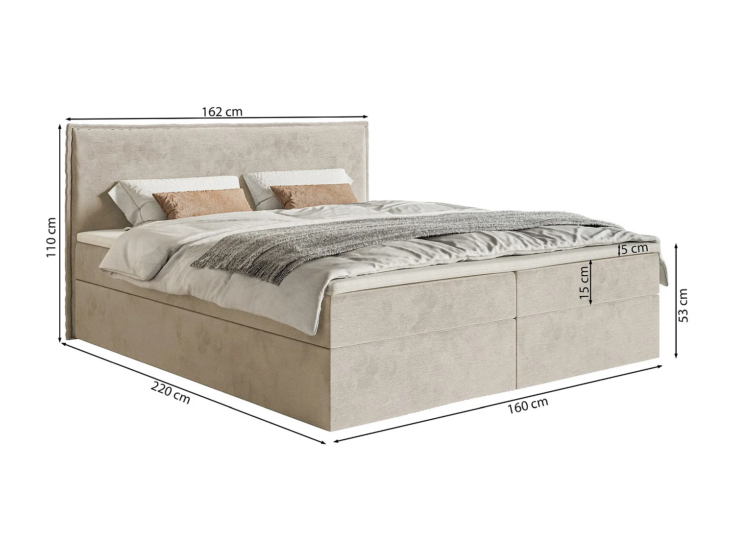 Lit boxspring 160x200 avec surmatelas – en velours déperlant – vert foncé – SOFTIE