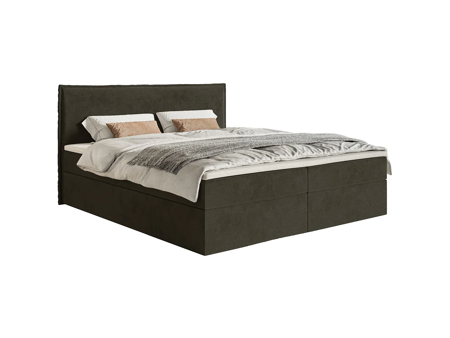 Lit boxspring 160x200 avec surmatelas – en velours déperlant – vert foncé – SOFTIE