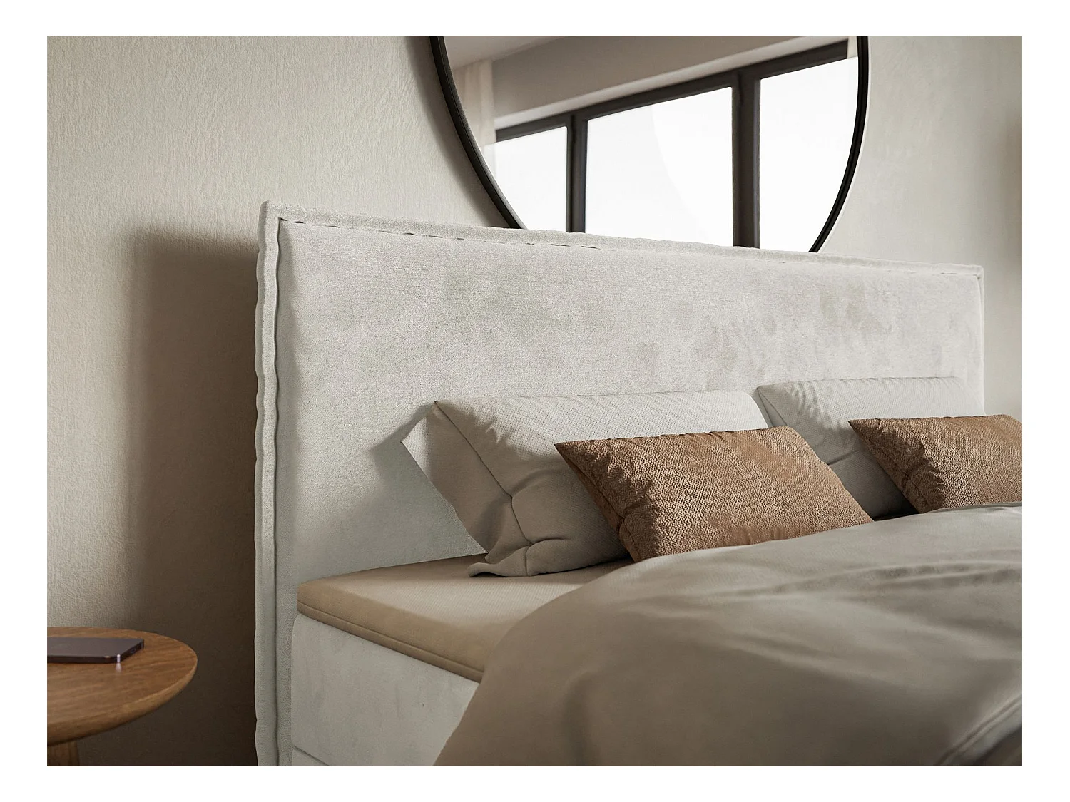 Boxspringbed 140x200 cm met topper en opbergruimte – waterafstotend velours – greige – SOFTIE