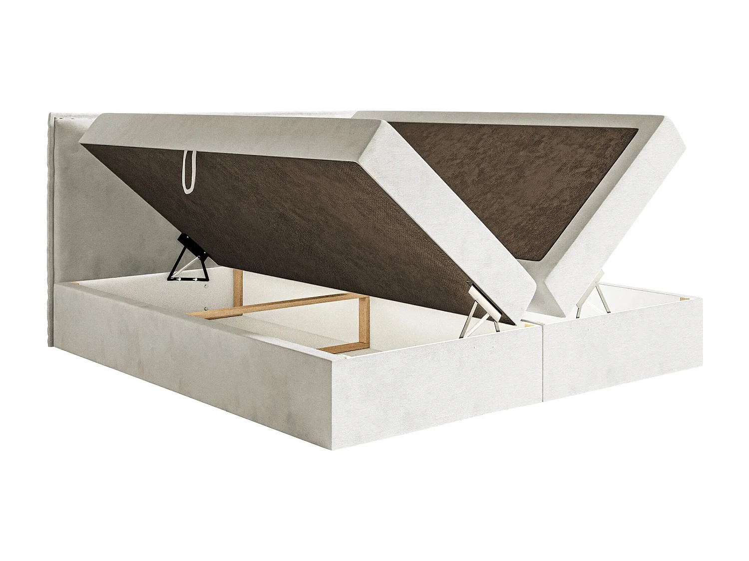 Lit boxspring 140x200 avec surmatelas – en velours déperlant – grège – SOFTIE