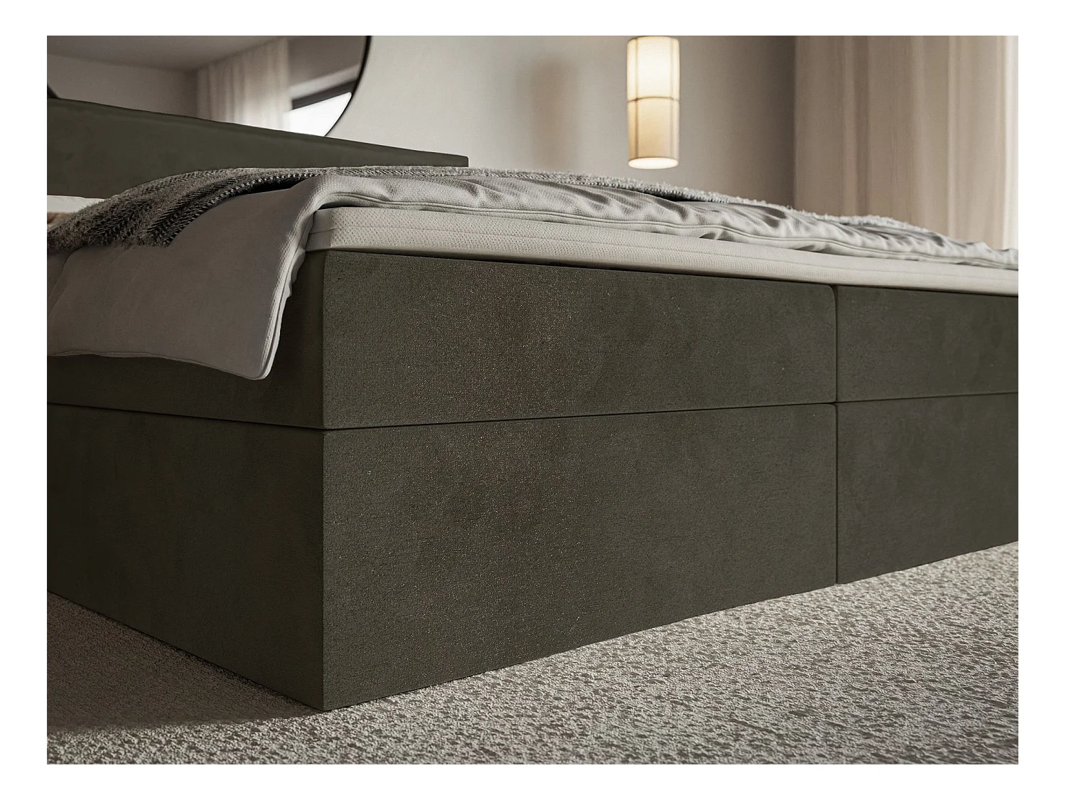 Boxspringbed 180x200 cm met topper en opbergruimte – waterafstotend velours – donkergroen – SOFTIE