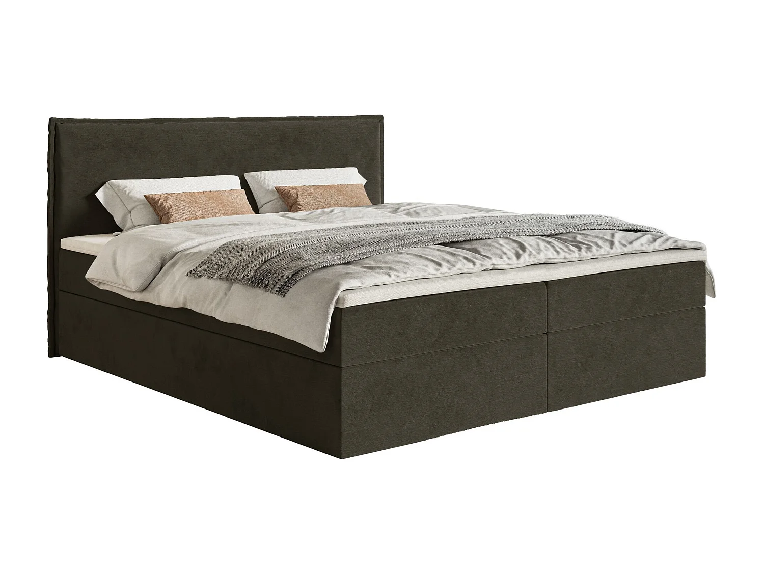 Lit boxspring 180x200 avec surmatelas – en velours déperlant – vert foncé – SOFTIE
