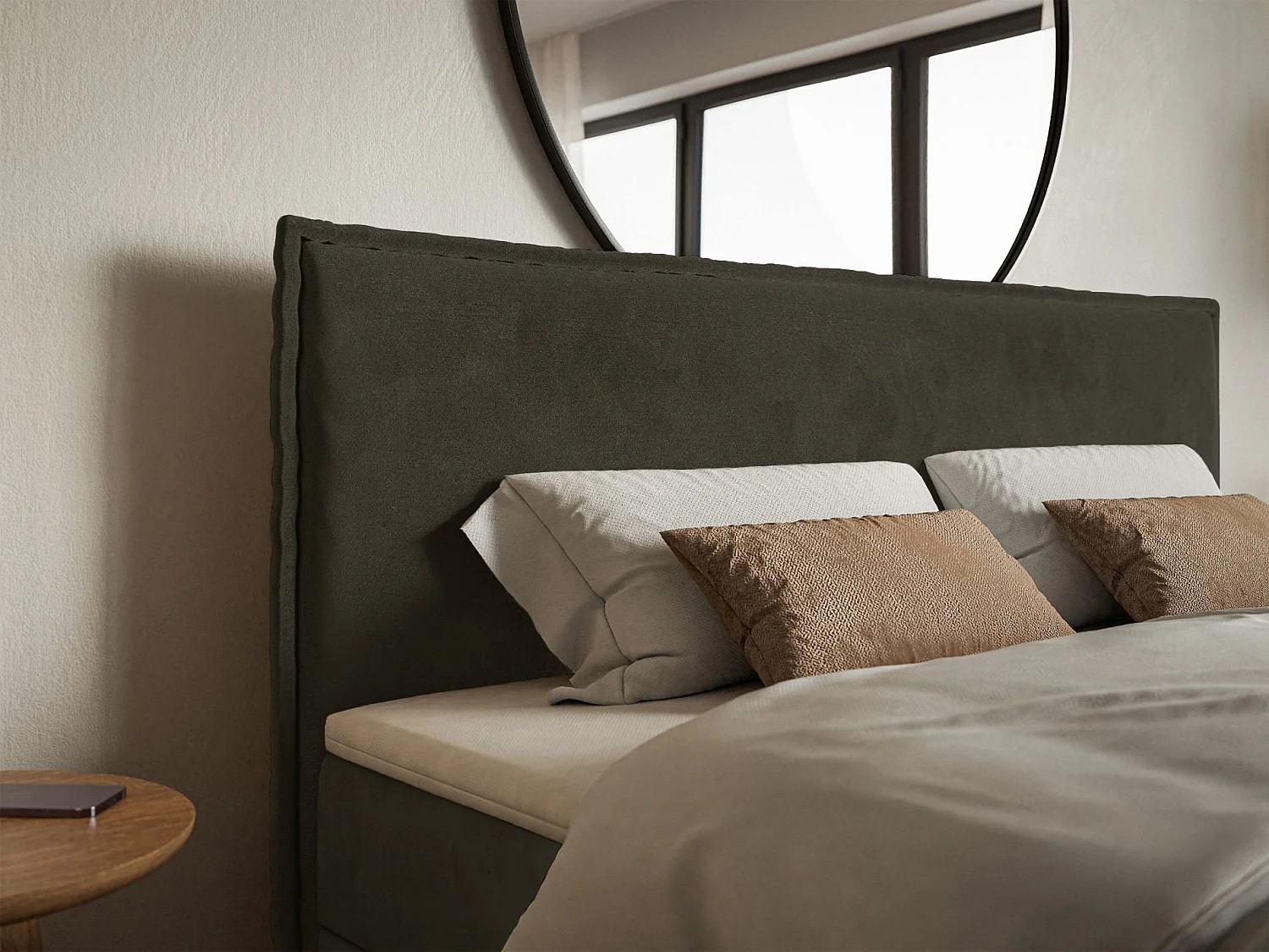 Lit boxspring 180x200 avec surmatelas – en velours déperlant – vert foncé – SOFTIE
