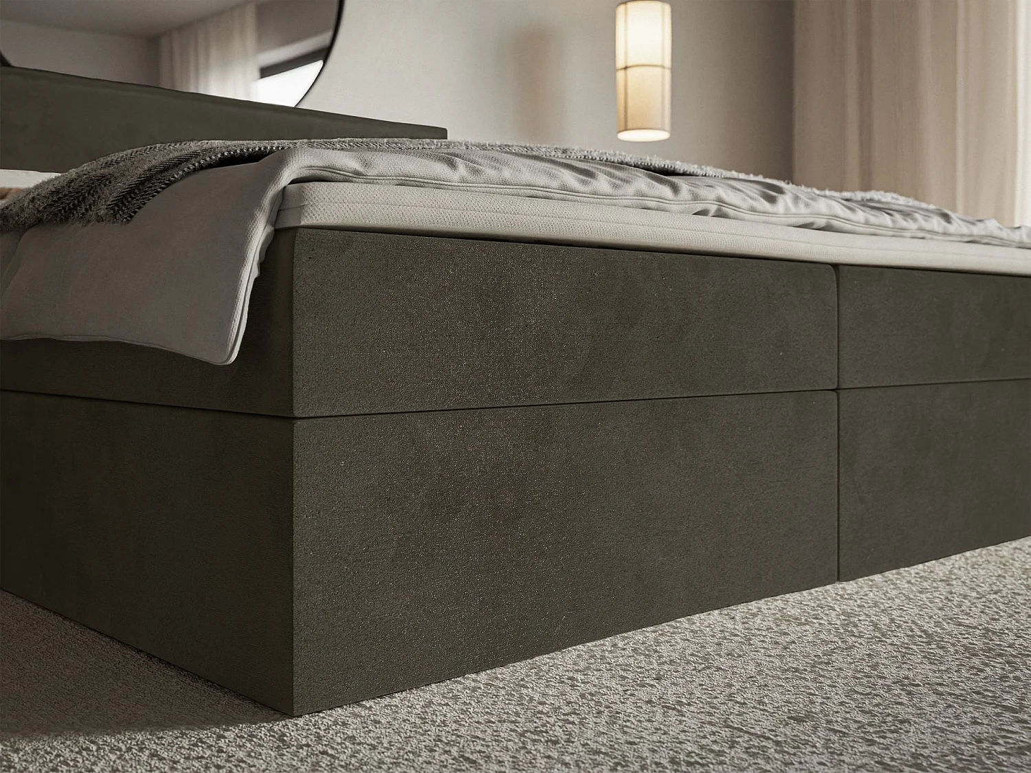 Lit boxspring 180x200 avec surmatelas – en velours déperlant – vert foncé – SOFTIE