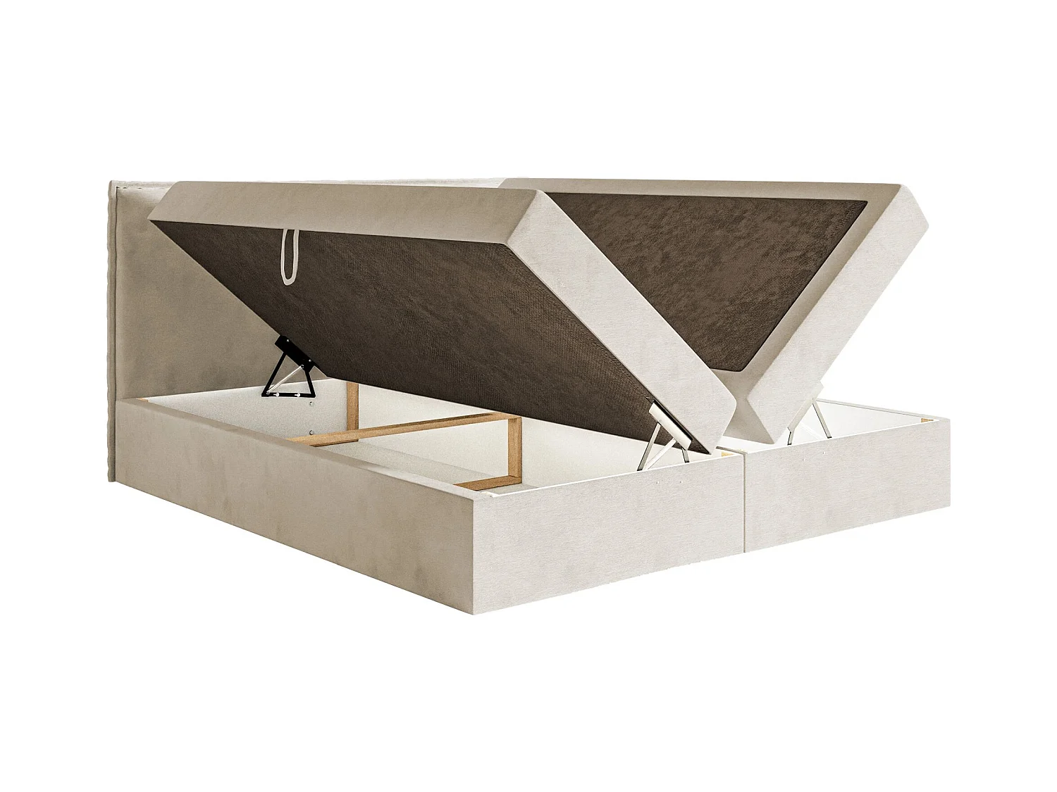 Boxspringbed 140x200 cm met topper en opbergruimte – waterafstotend velours – beige – SOFTIE