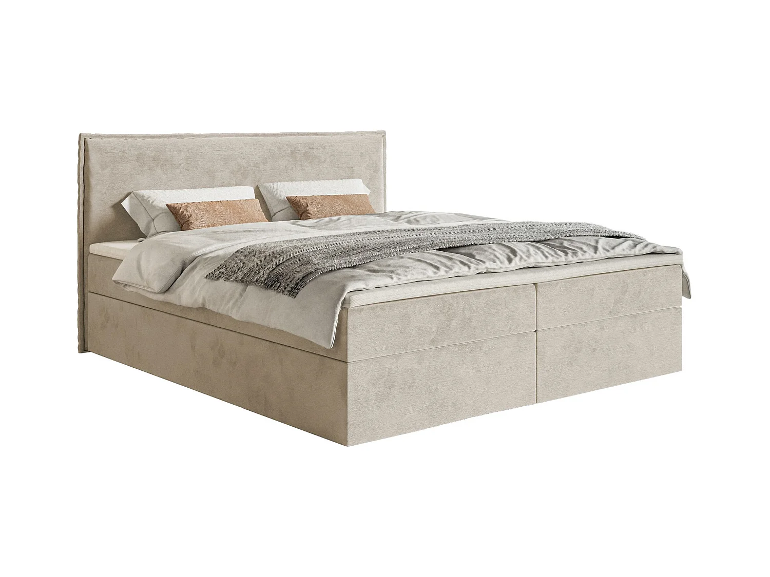 Boxspringbed 140x200 cm met topper en opbergruimte – waterafstotend velours – beige – SOFTIE