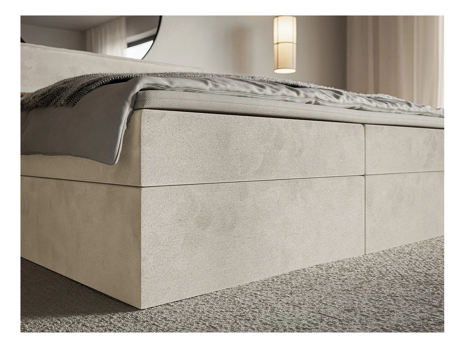 Boxspringbed 140x200 cm met topper en opbergruimte – waterafstotend velours – beige – SOFTIE
