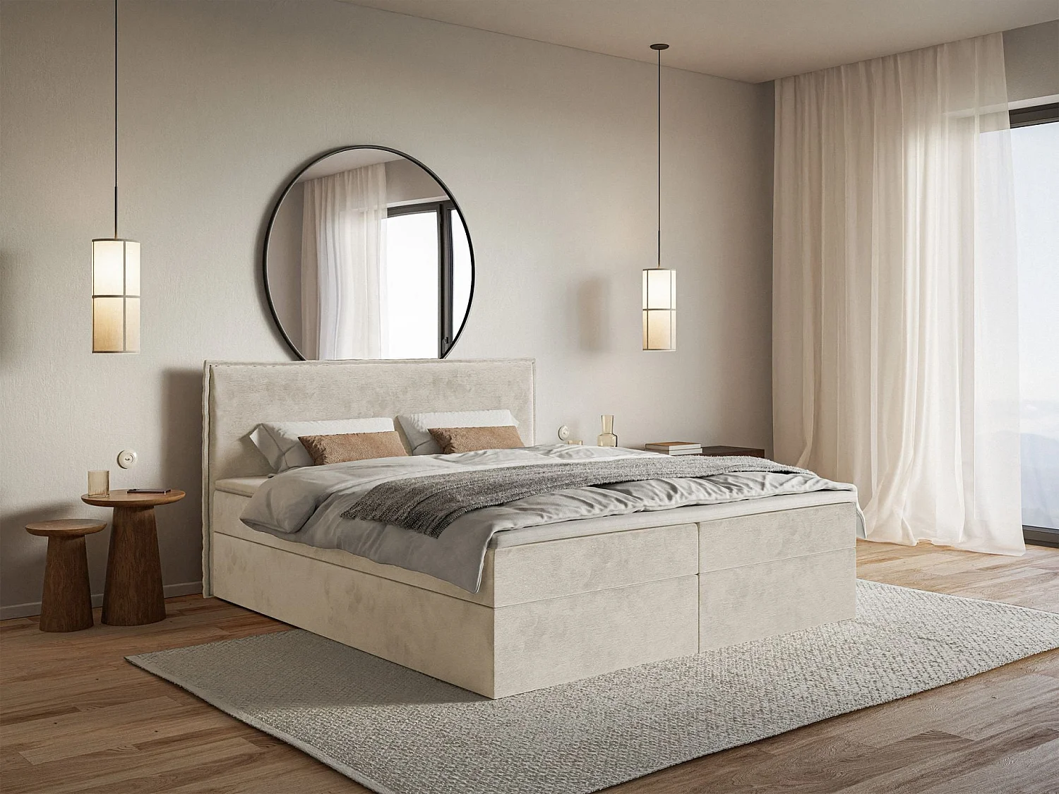 Boxspringbett 140x200 – mit Topper und Stauraum – Velours – Beige – SOFTIE