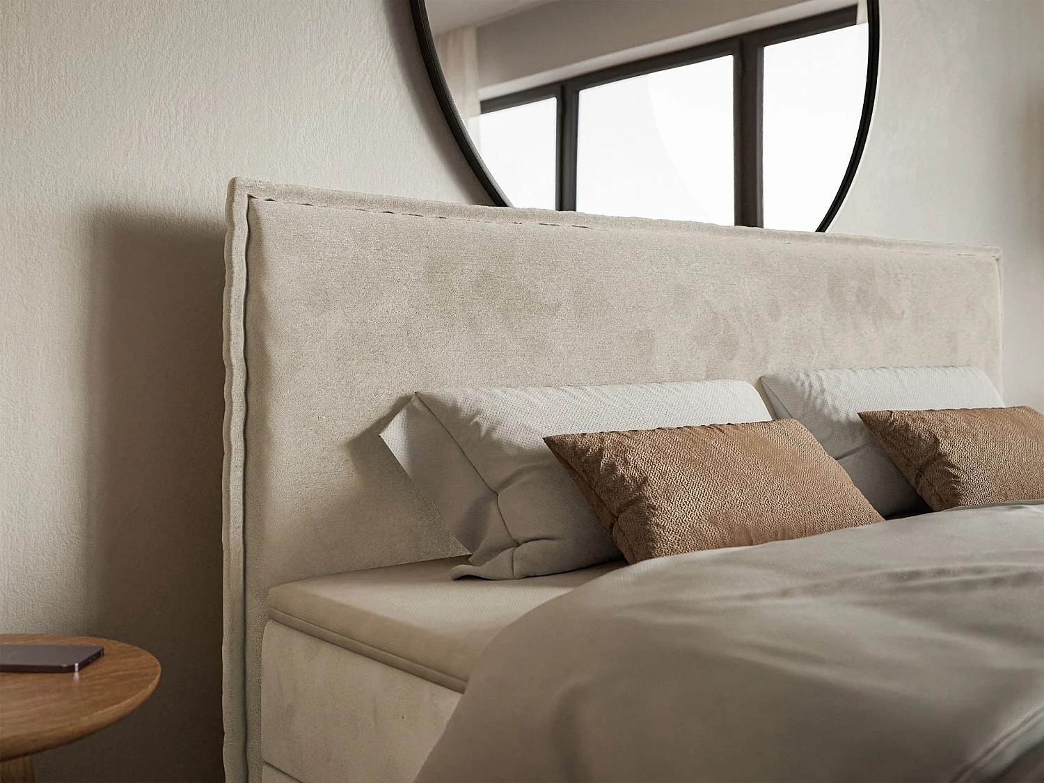 Boxspringbett 140x200 – mit Topper und Stauraum – Velours – Beige – SOFTIE