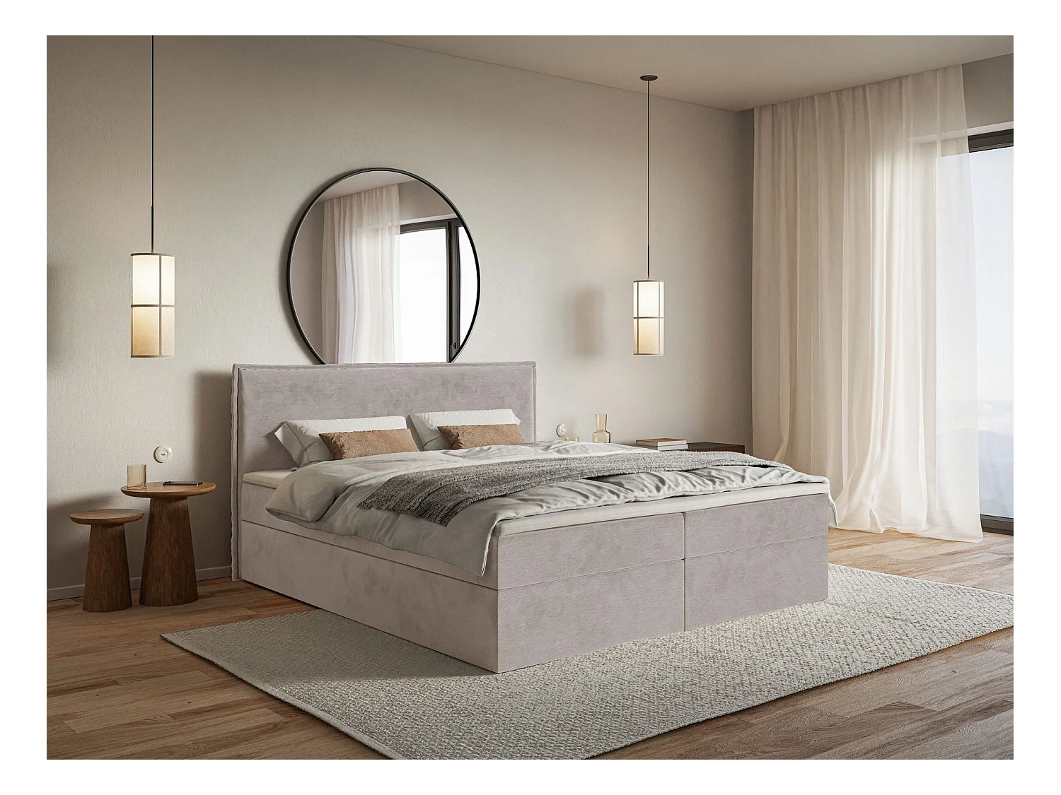 Boxspringbed 180x200 cm met topper en opbergruimte – waterafstotend velours – grijsbruin – SOFTIE