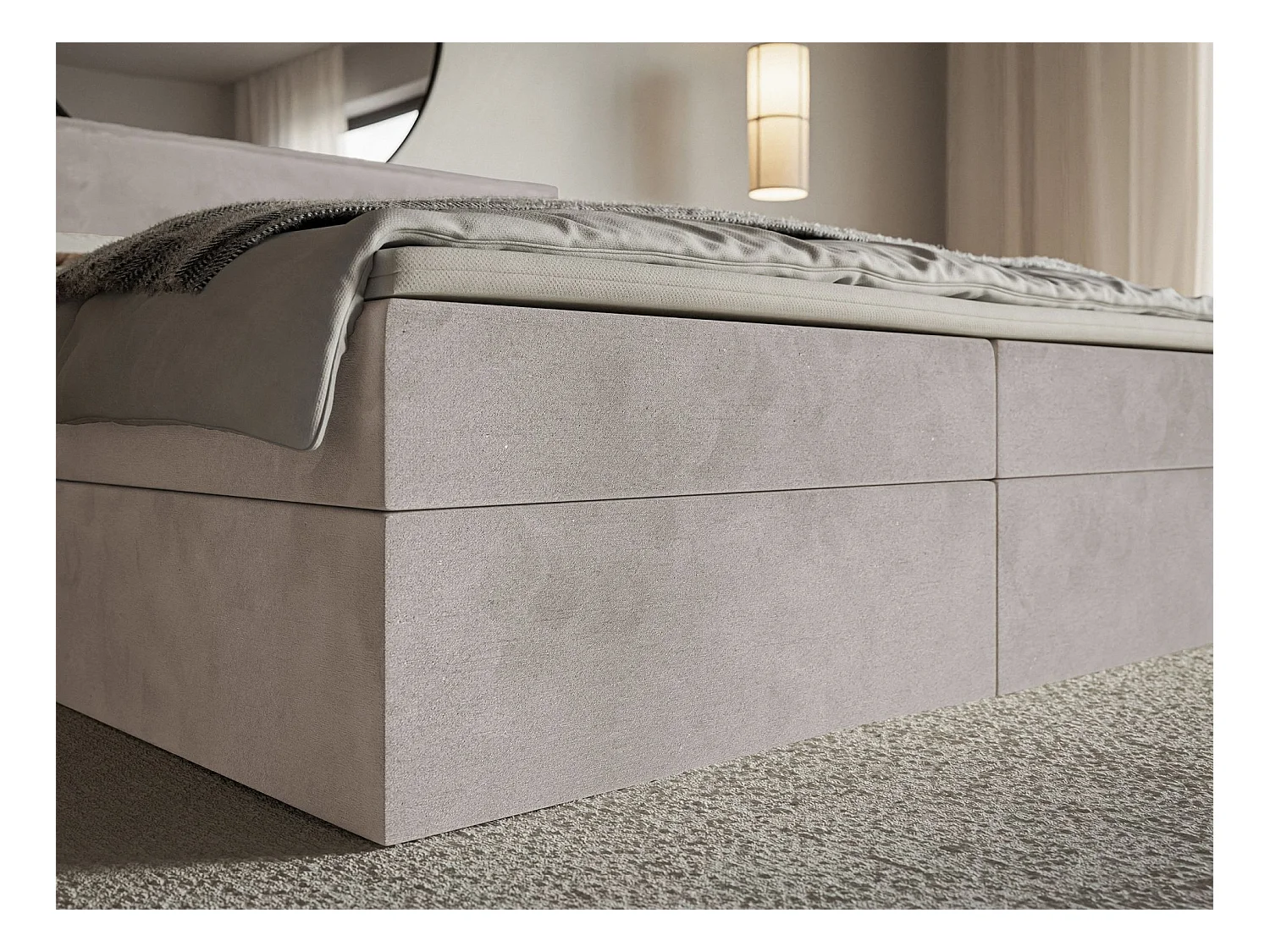 Boxspringbed 180x200 cm met topper en opbergruimte – waterafstotend velours – grijsbruin – SOFTIE