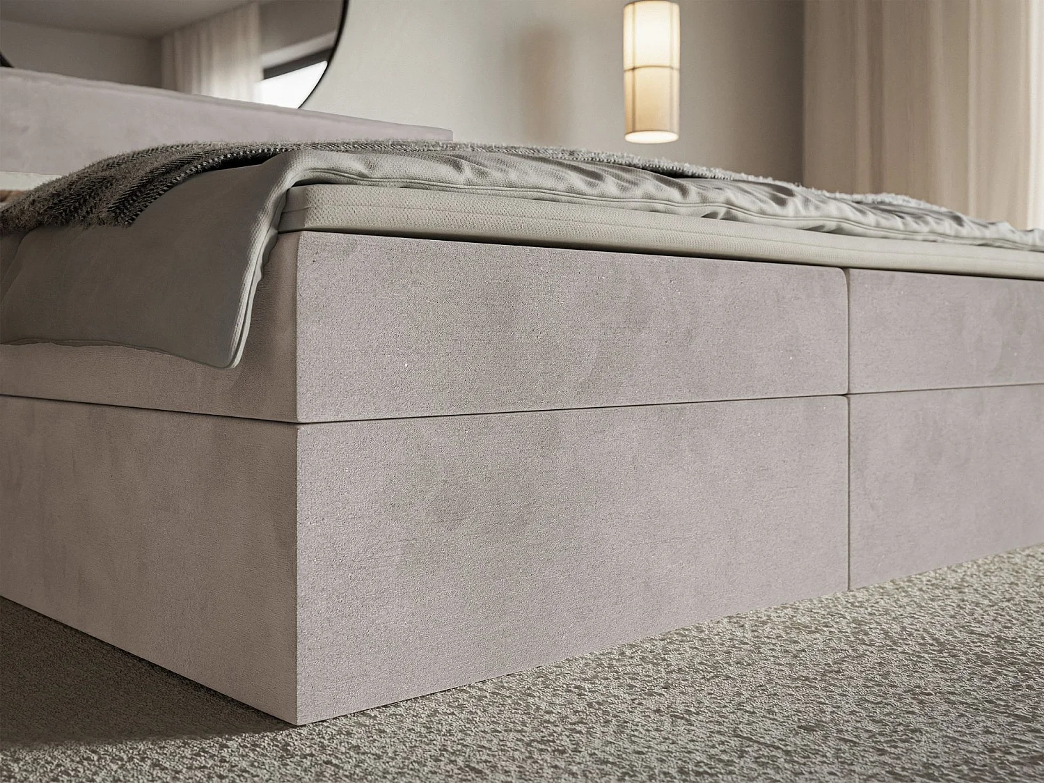 Lit boxspring 180x200 avec surmatelas – en velours déperlant – brun-gris – SOFTIE