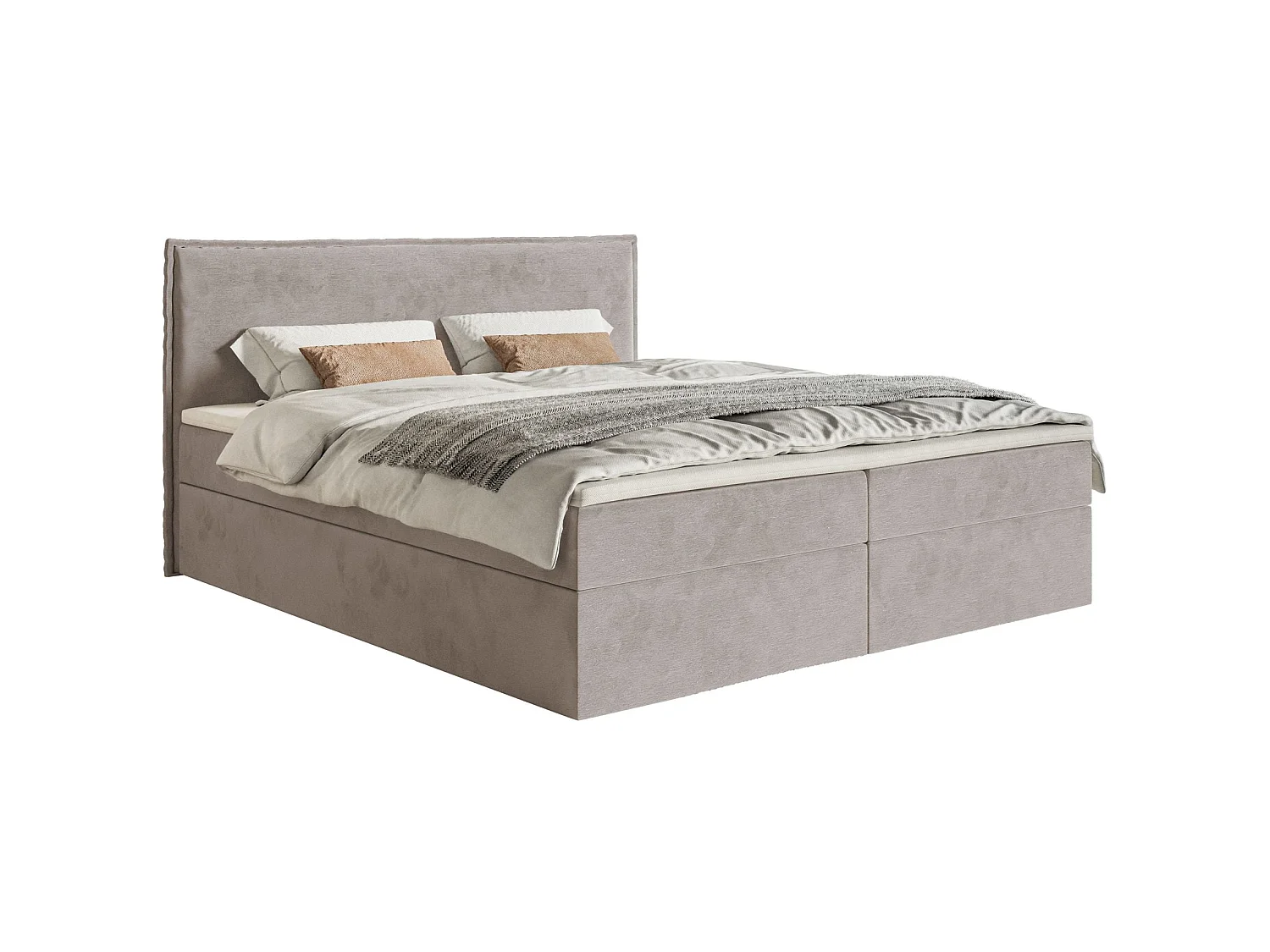 Boxspringbett 180x200 – mit Topper und Stauraum – Velours – Graubraun – SOFTIE