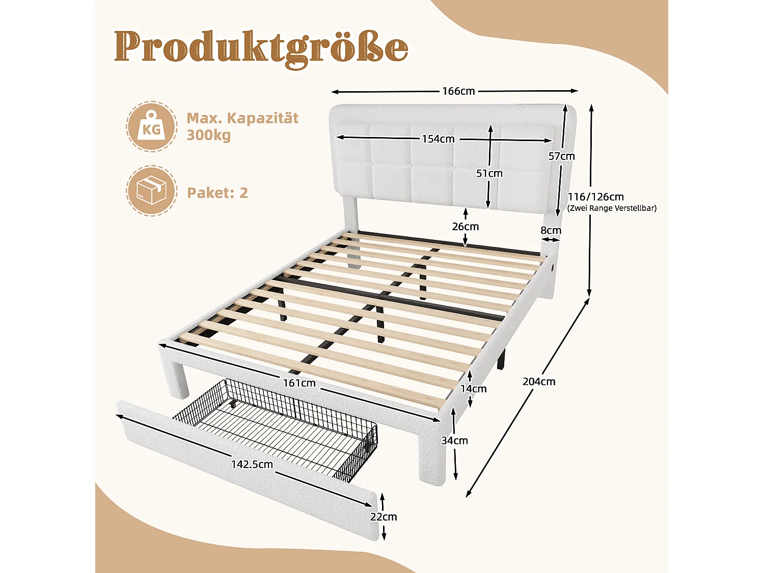 LED-bed 160x200 cm met USB - verstelbaar hoofdeinde, opberglade & massief frame | Wit enkelbed voor jeugd/kinderen