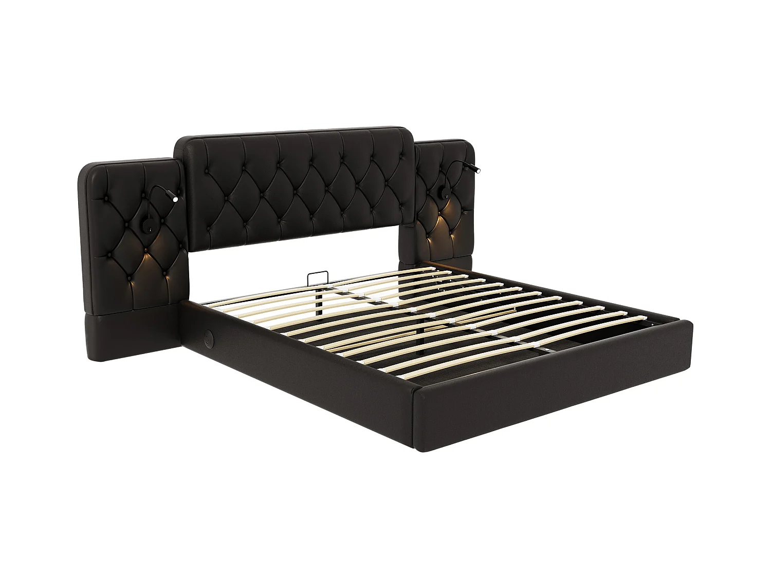 Opbergbed 180x200 cm - Extra groot hoofdeinde van PU-leer - Geïntegreerd nachtlampje + USB-poorten - Stil hydraulisch mechanisme