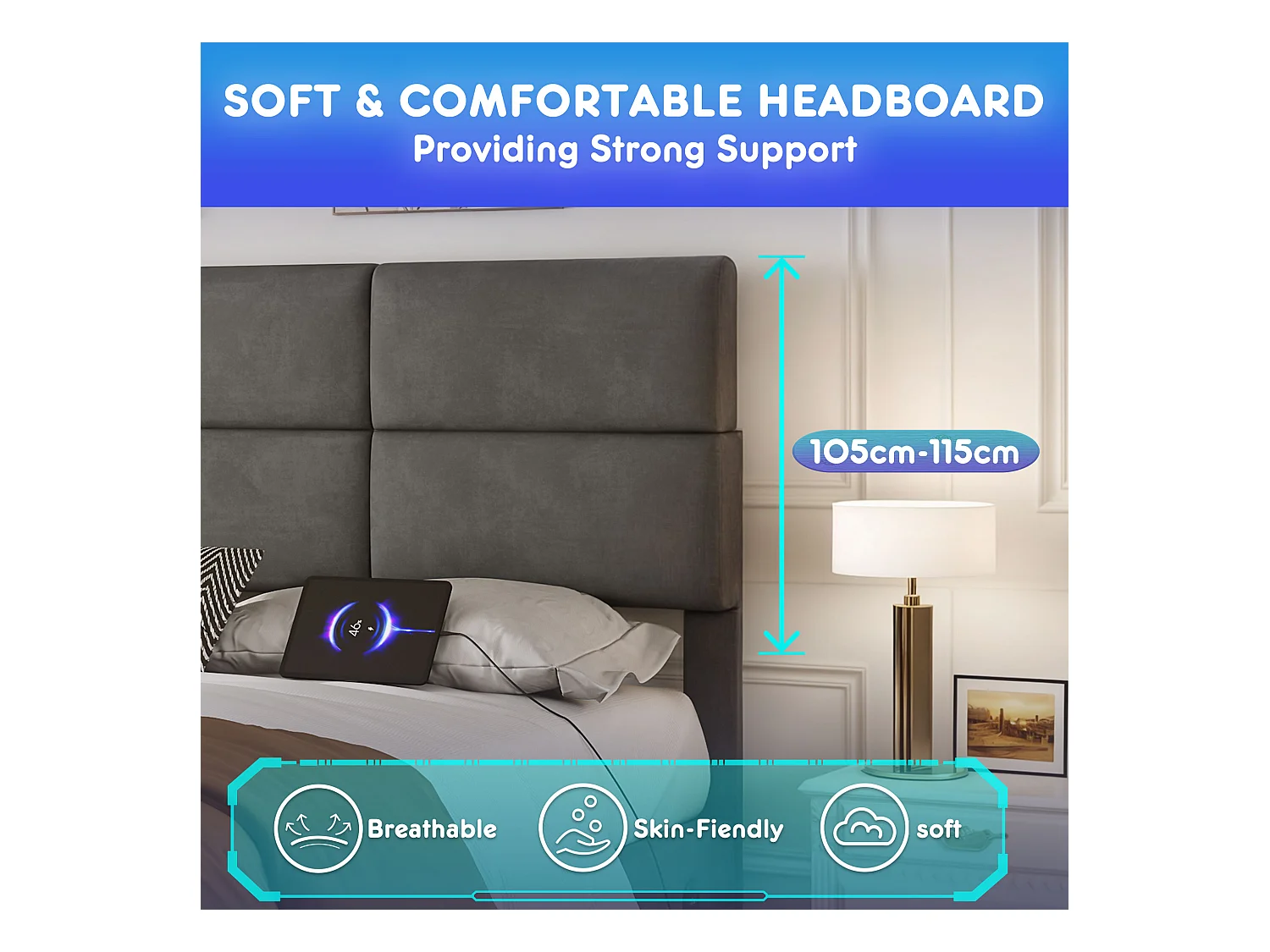 Lit Coffre 160×200 cm - Lit Rembourré en Velours Gris – LED Télécommandé + Ports USB/USB-C – Rangement Hydraulique – Style Moderne avec Motif Matelassé