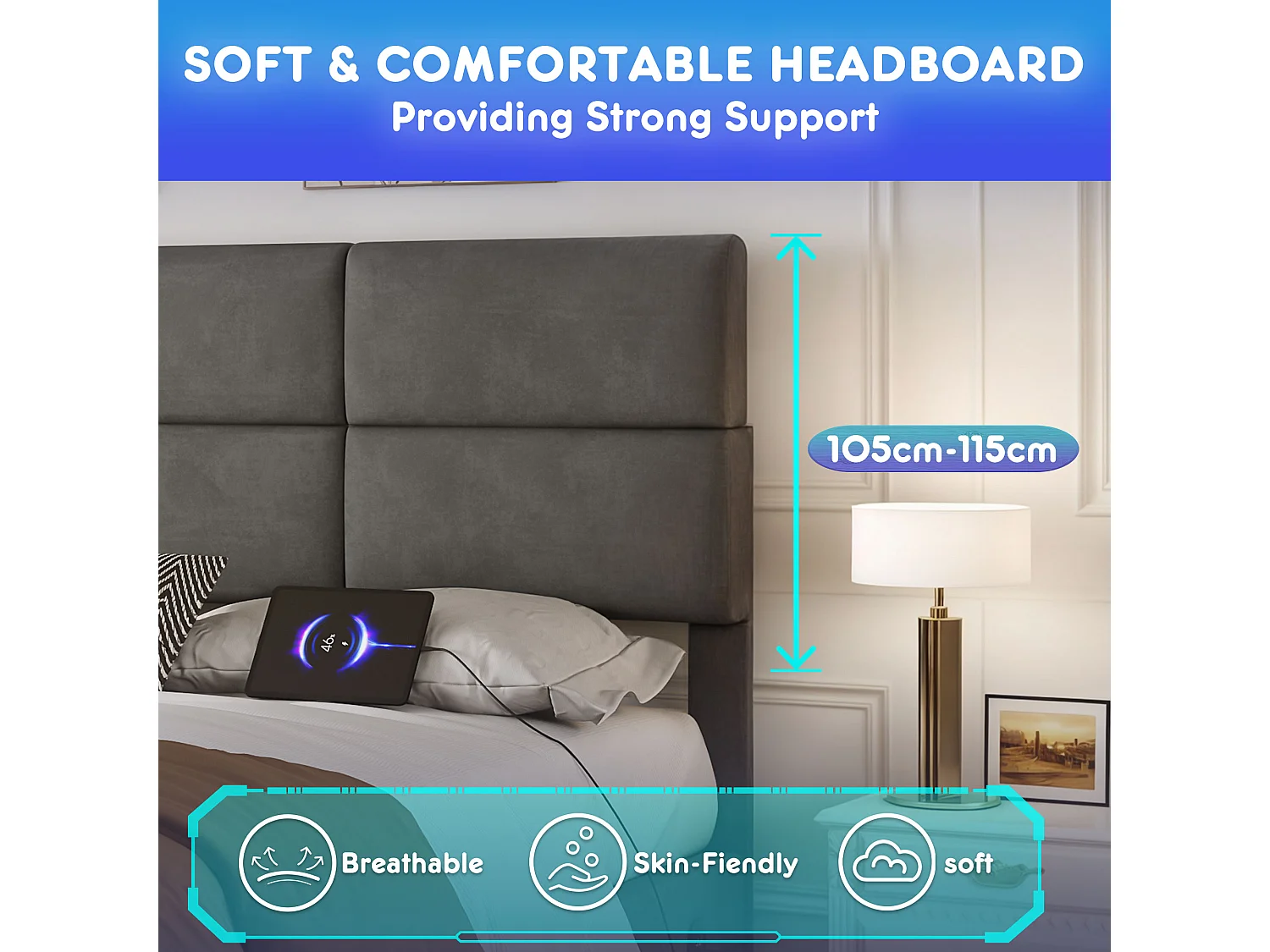 Lit Coffre 160×200 cm - Lit Rembourré en Velours Gris – LED Télécommandé + Ports USB/USB-C – Rangement Hydraulique – Style Moderne avec Motif Matelassé