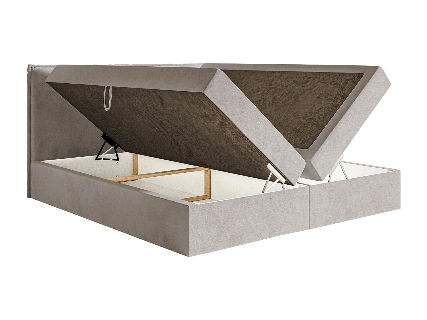 Lit boxspring 160x200 avec surmatelas – en velours déperlant – brun-gris – SOFTIE