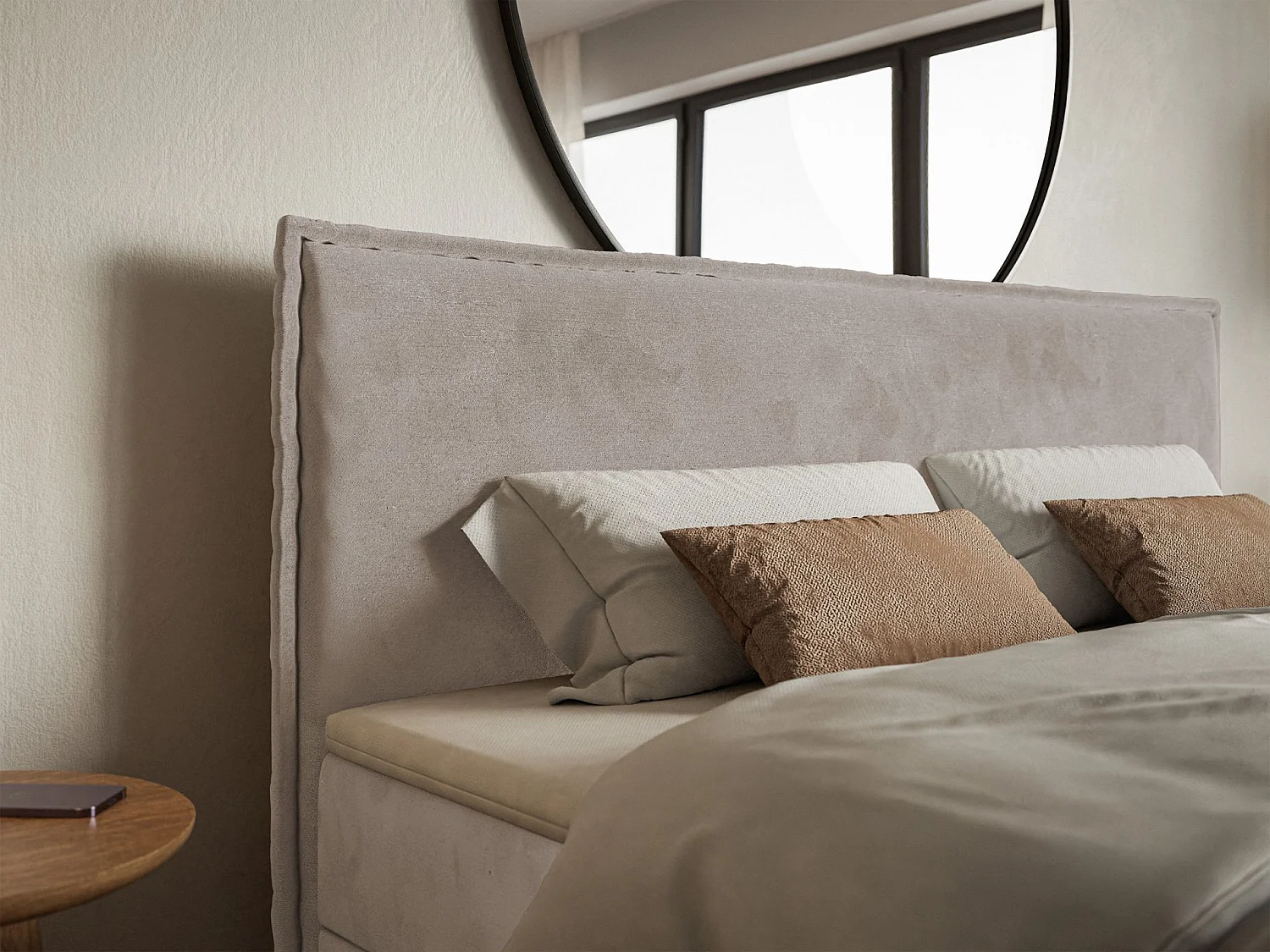 Lit boxspring 160x200 avec surmatelas – en velours déperlant – brun-gris – SOFTIE