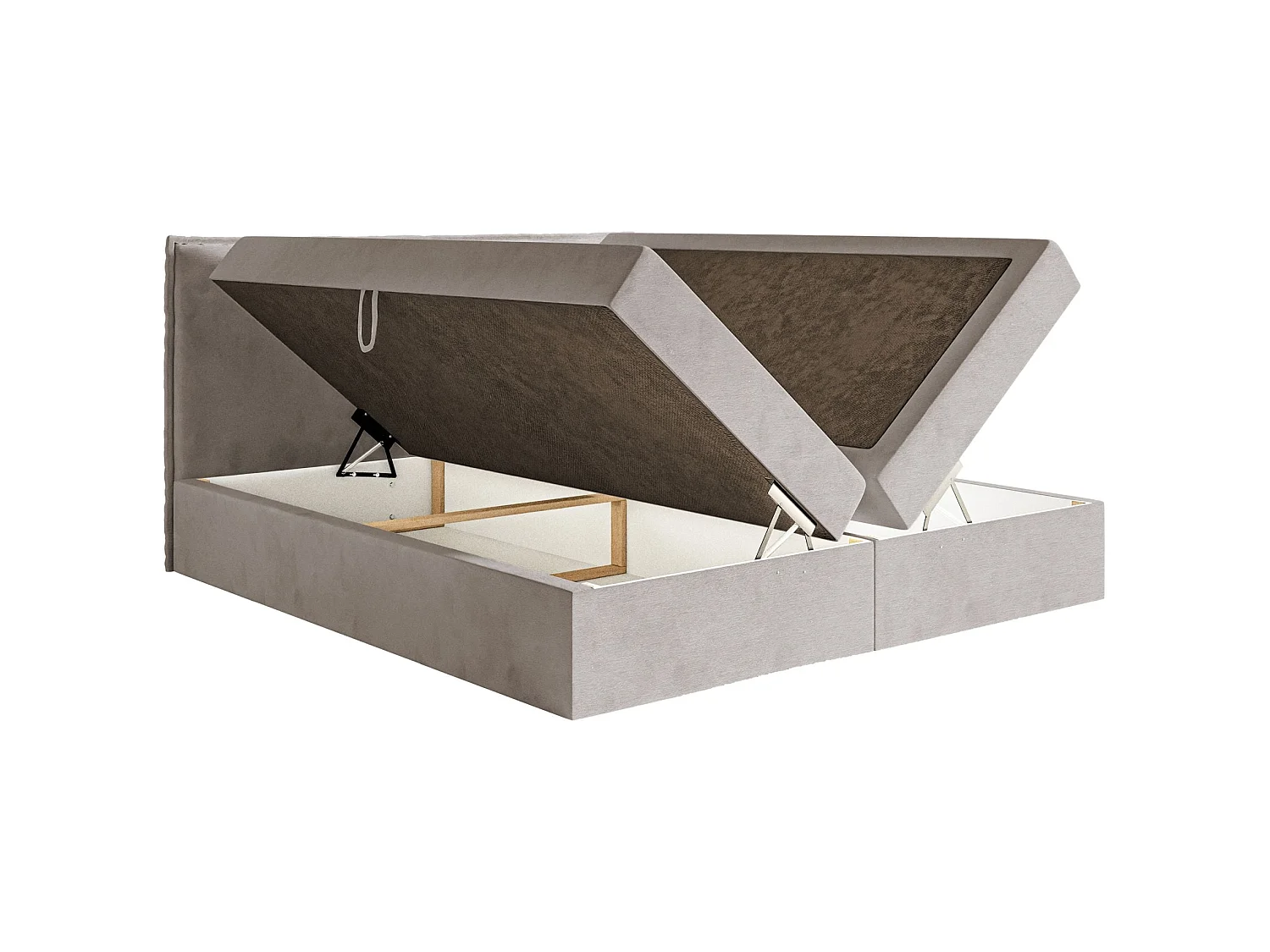 Boxspringbett 160x200 – mit Topper und Stauraum – Velours – Graubraun – SOFTIE