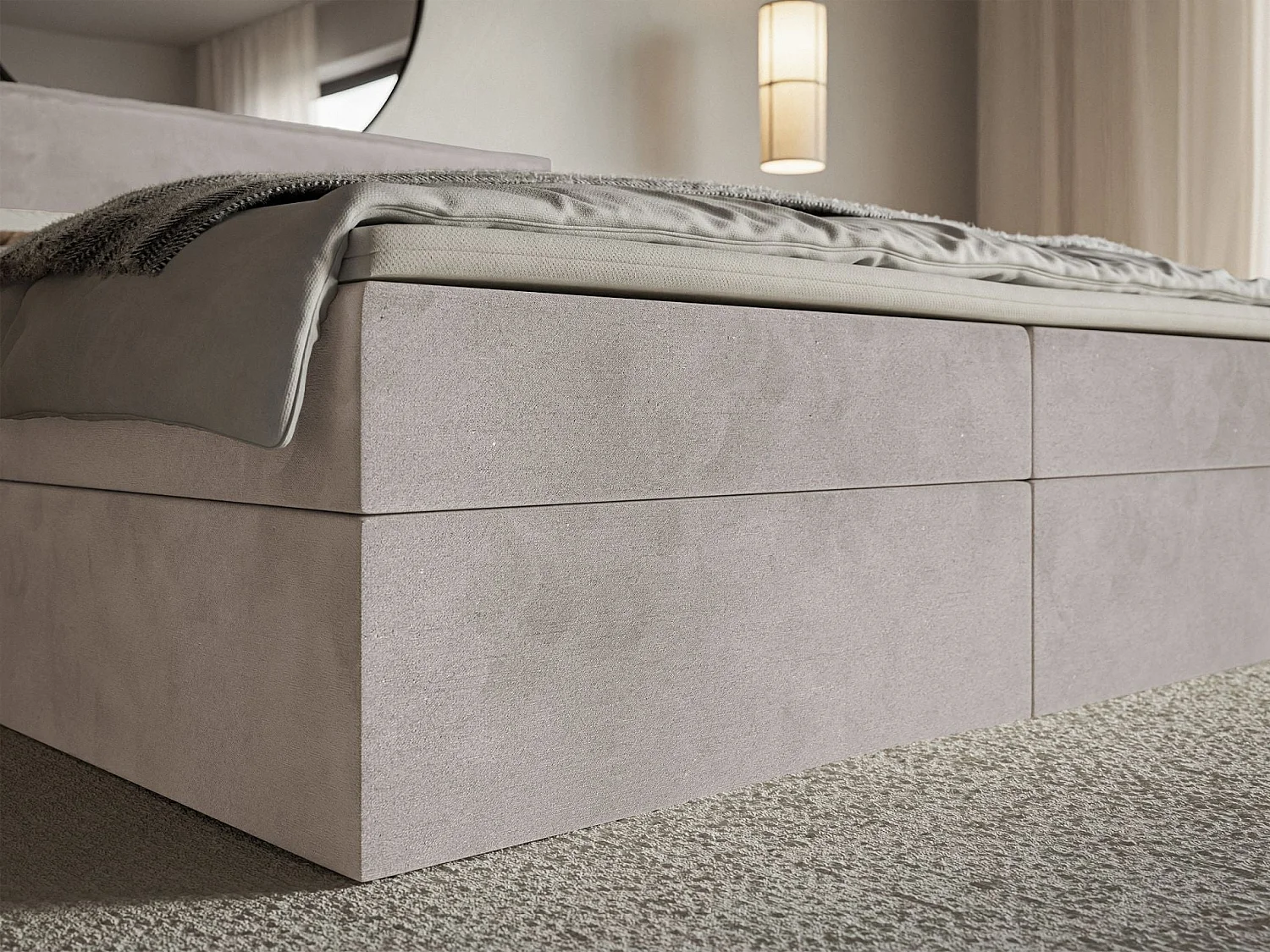 Boxspringbett 160x200 – mit Topper und Stauraum – Velours – Graubraun – SOFTIE