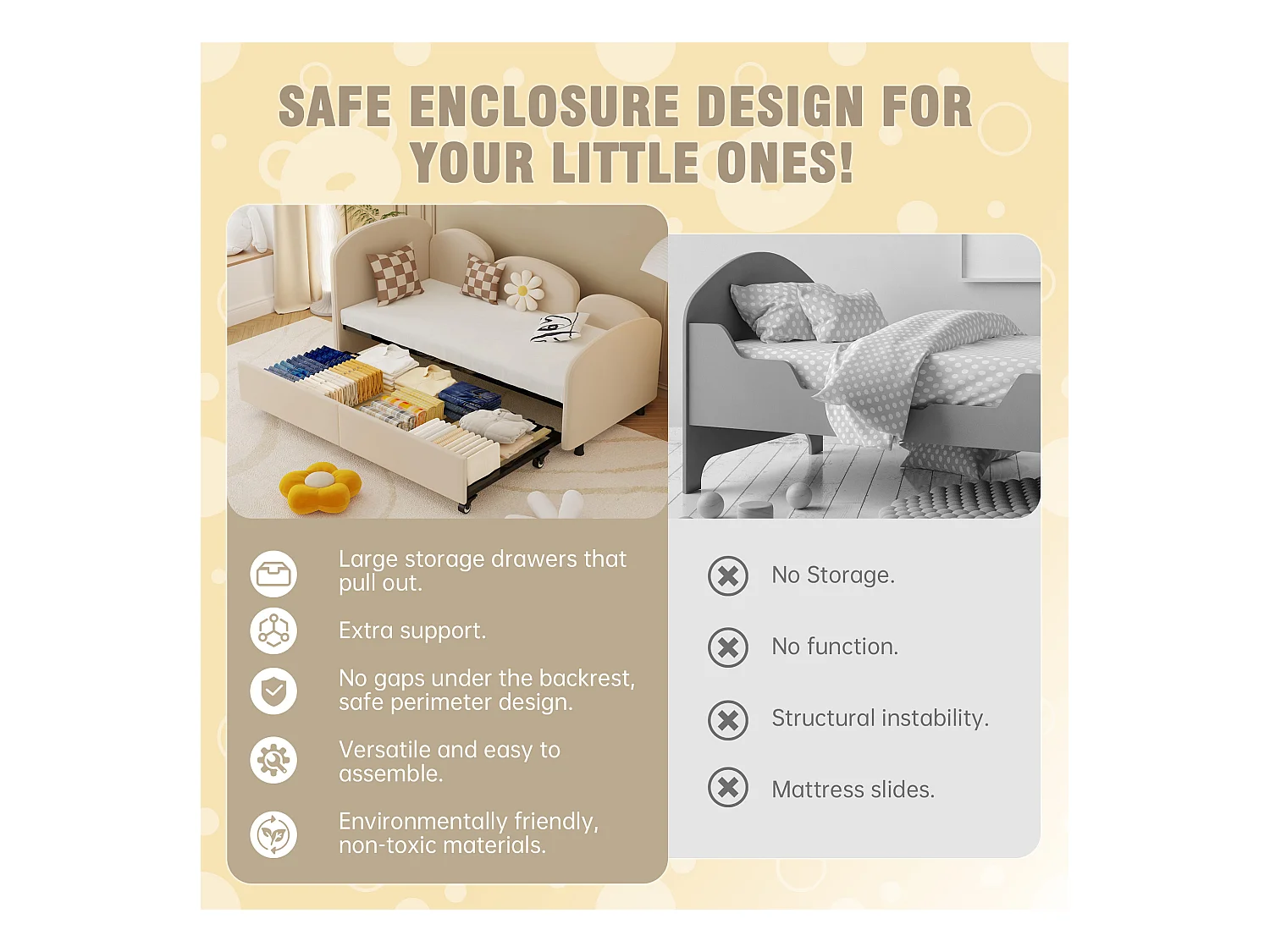 Lit Banquette Gigogne 90×200 cm Velours Beige – Design Pétale Doux - Tiroir Latéral sur Roulettes – Confort et Mobilité