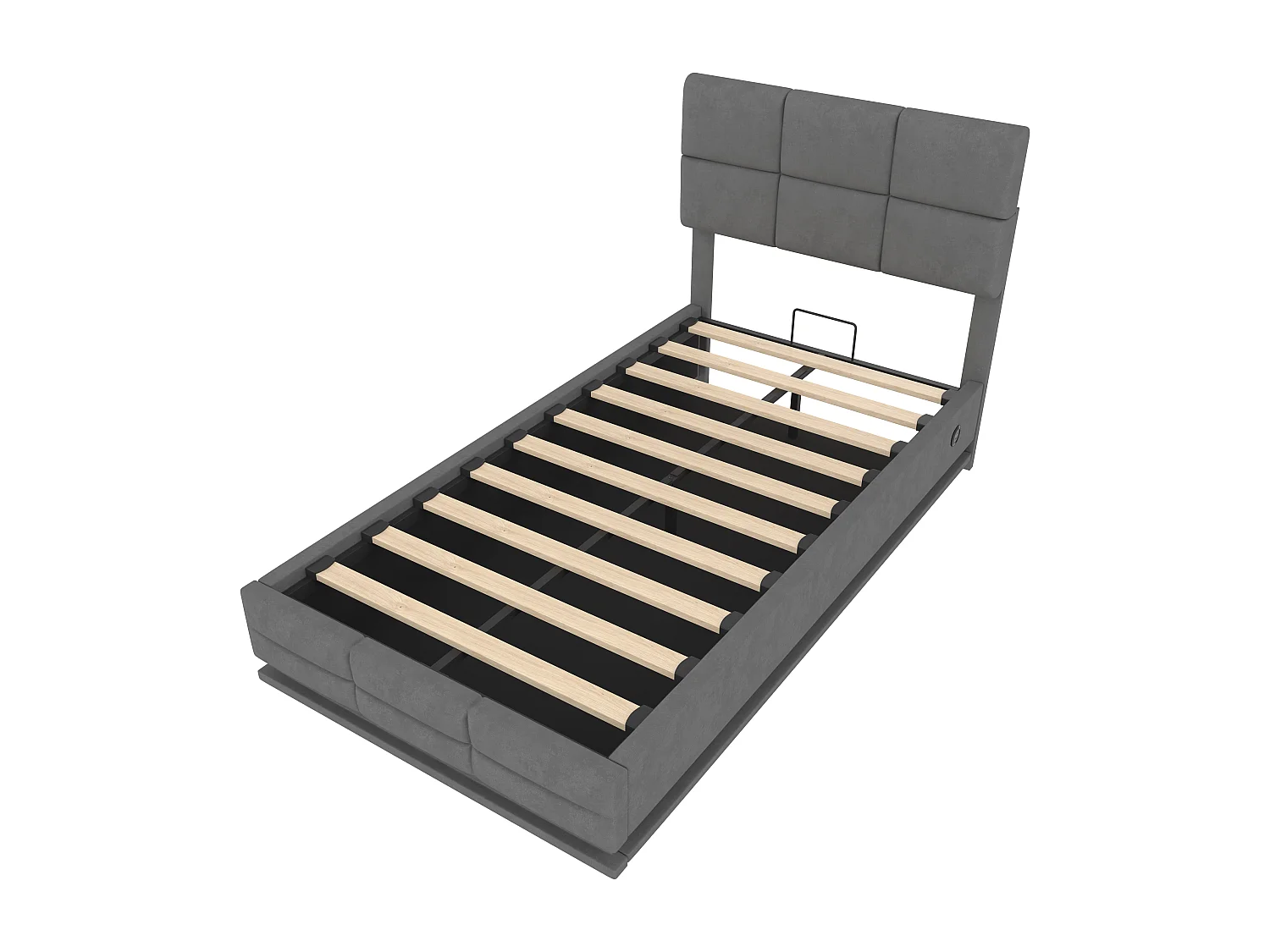 Lit Coffre 90×200 cm Velours Gris - Lit Rembourré – LED Télécommandé + Port USB – Rangement Hydraulique – Style Moderne avec Motif Matelassé