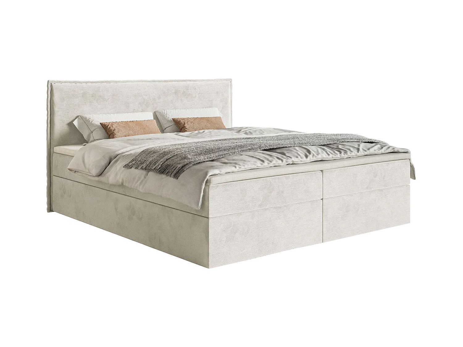 Boxspringbed 160x200 cm met topper en opbergruimte – waterafstotend velours – greige – SOFTIE